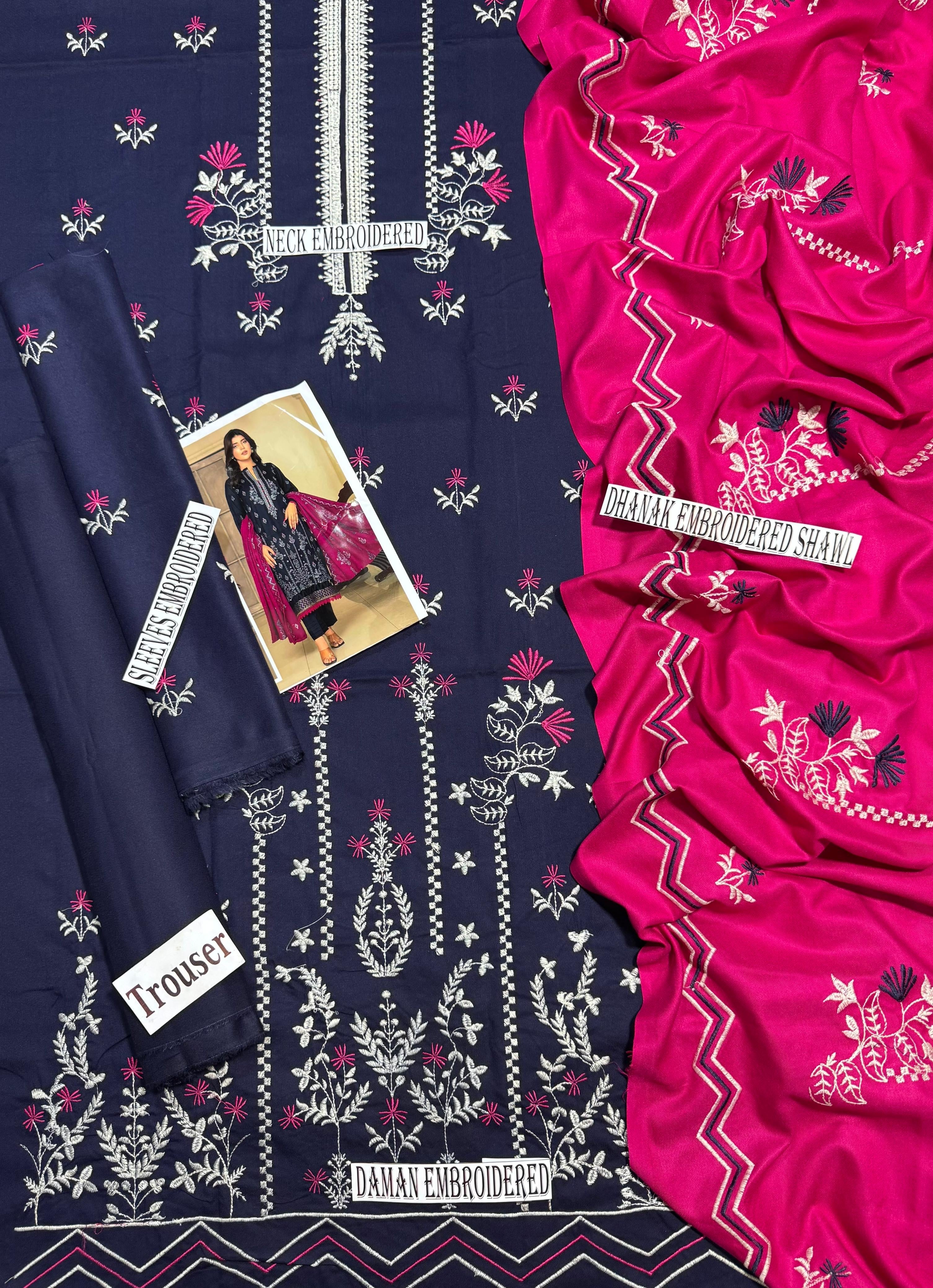 ANDAAZ By Aalaya-DHANK EMBROIDERED UNSTICHED 3pc (SL-01)