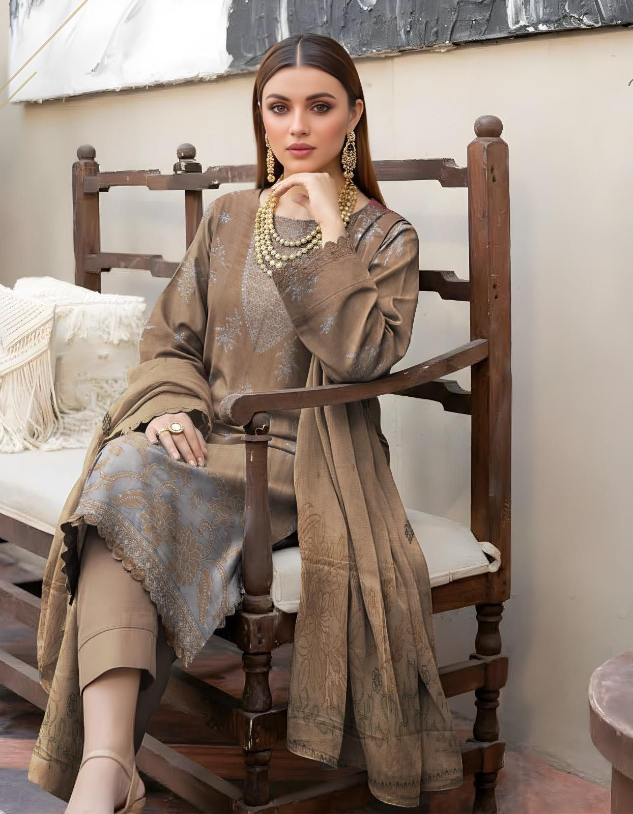 “BAVLI” SLUB VISCOSE EMROIDERED APLIC WORK UNSTICHED 3pc SL-D01