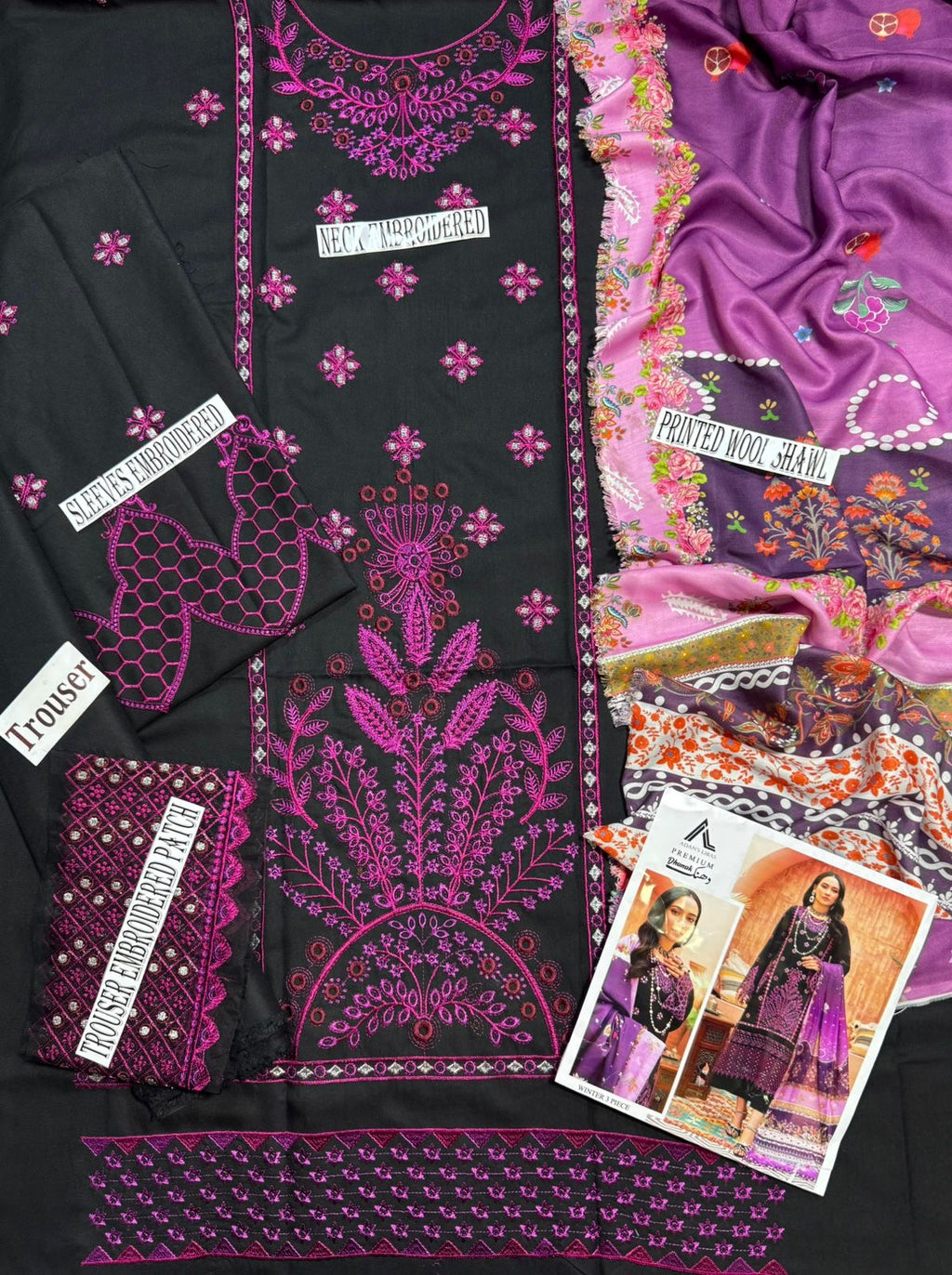 ADAN’s LIBAS-HEAVY EMBROIDERED DHANAK UNSTICHED 3pc