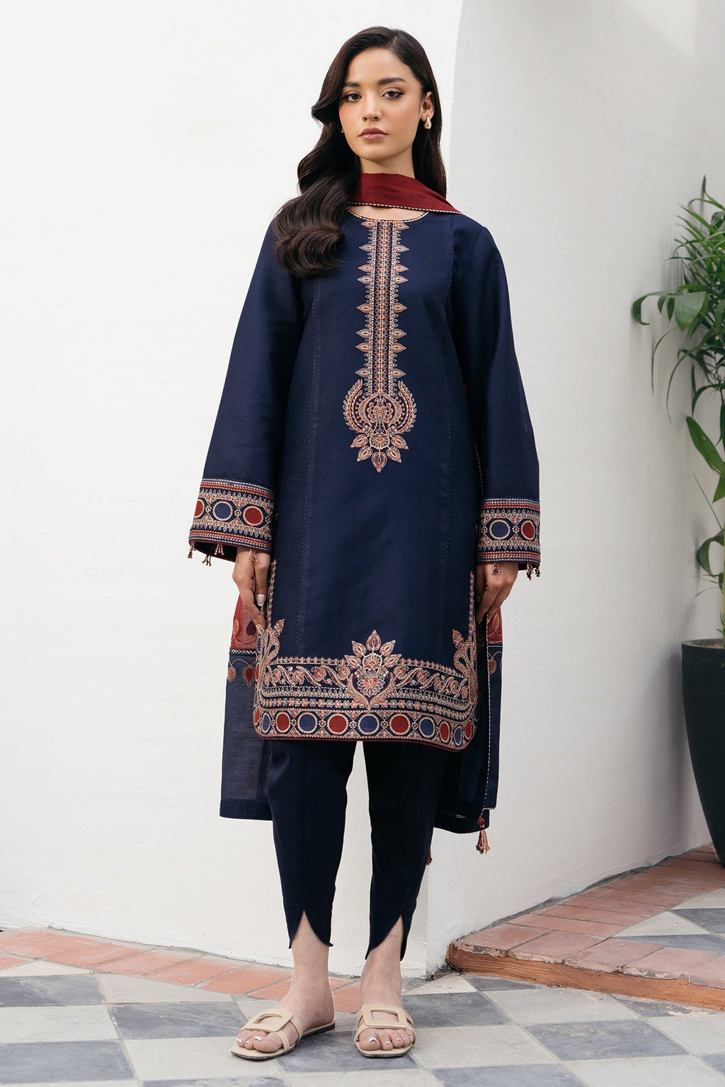 JAZMINE-EMBROIDERED DHANAK UNSTICHED 3PC (SL-9179)