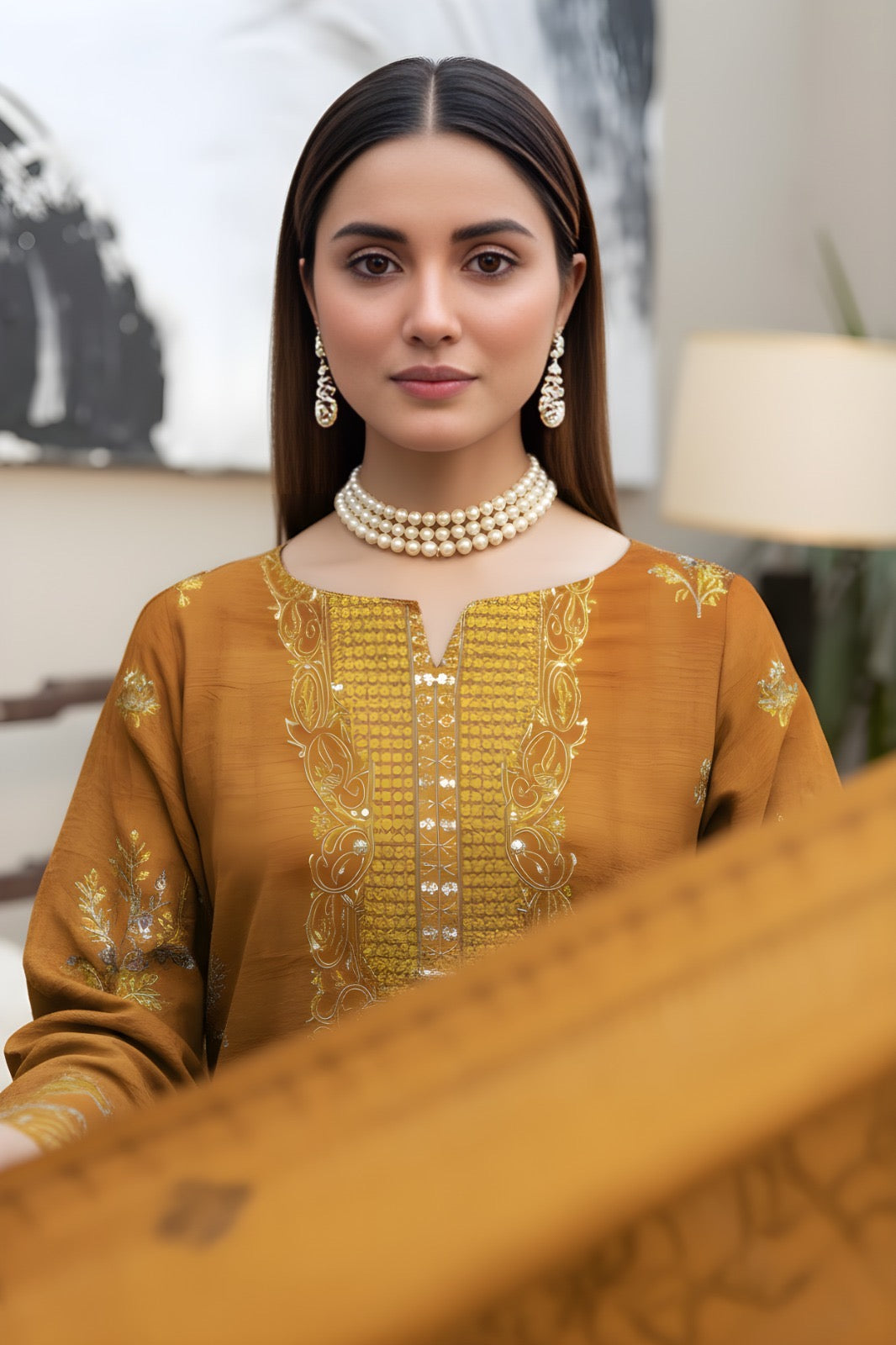 “BAVLI” BY ZIMAL TEXTILES SLUB VISCOSE EMBROIDERED APLIC WORK UNSTICHED 3pc SL-D04