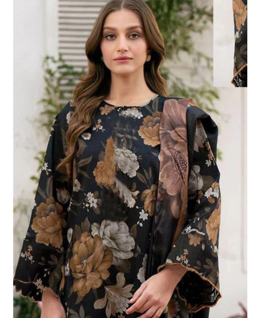 BAROQUE DAMAN APLIC WORK PRINTED-EMBROIDERED LINEN UNSTICHED 3PC (SL-2384)