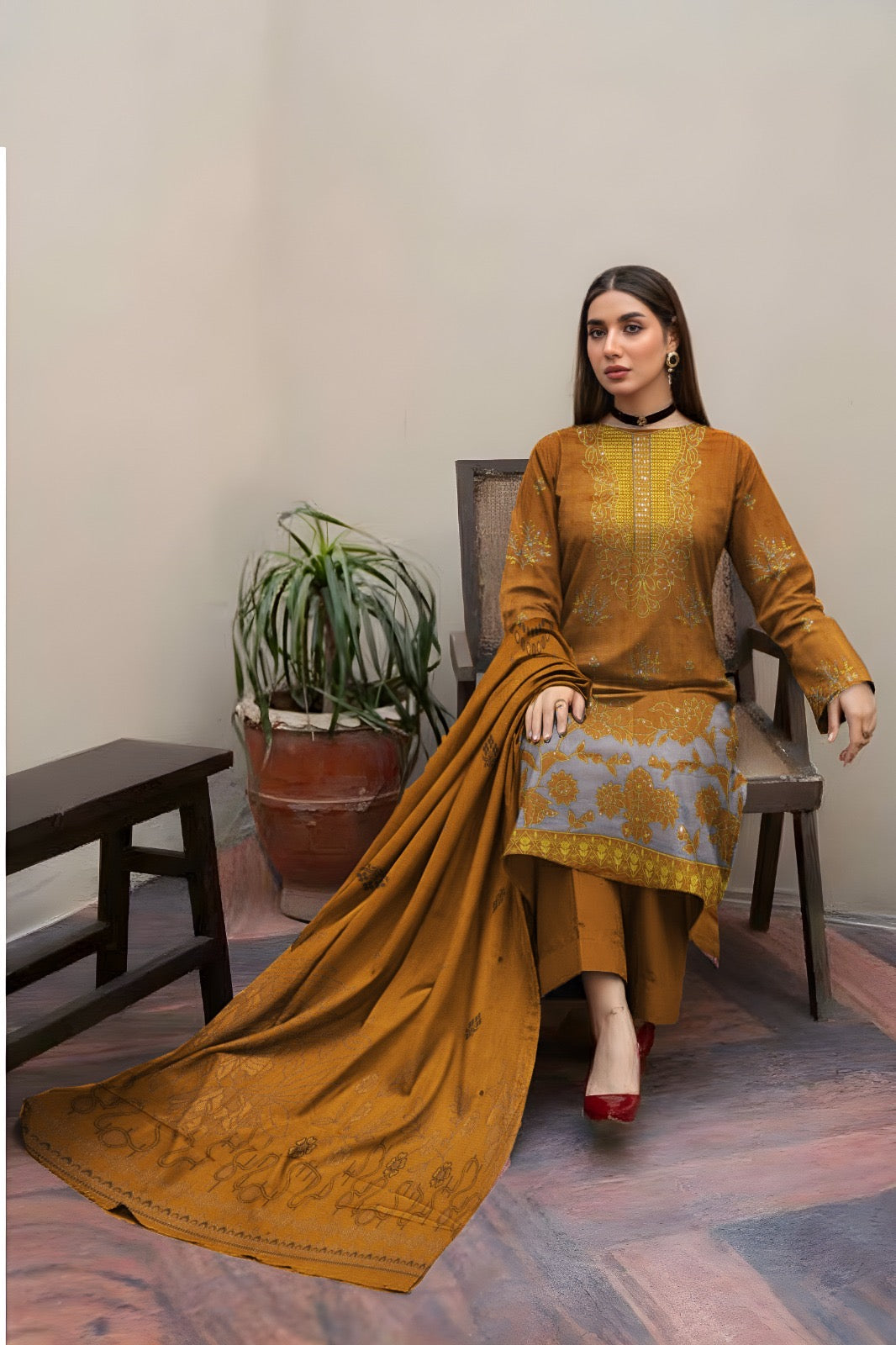 “BAVLI” BY ZIMAL TEXTILES SLUB VISCOSE EMBROIDERED APLIC WORK UNSTICHED 3pc SL-D04