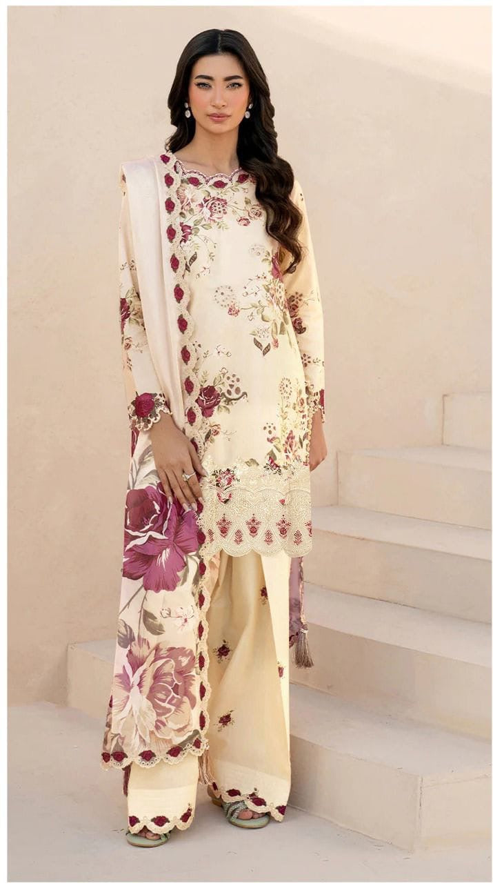 IZNIK LUXE DAMAN APPLIC PRINTED-EMBROIDERED LINEN UNSTICHED 3pc (SL-4839)