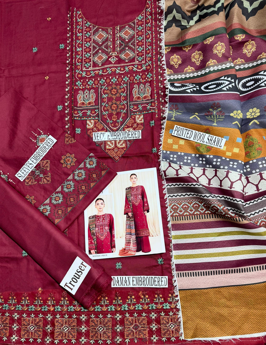 SAPHIRE-EMBROIDERED DHANAK 3pc Unstiched