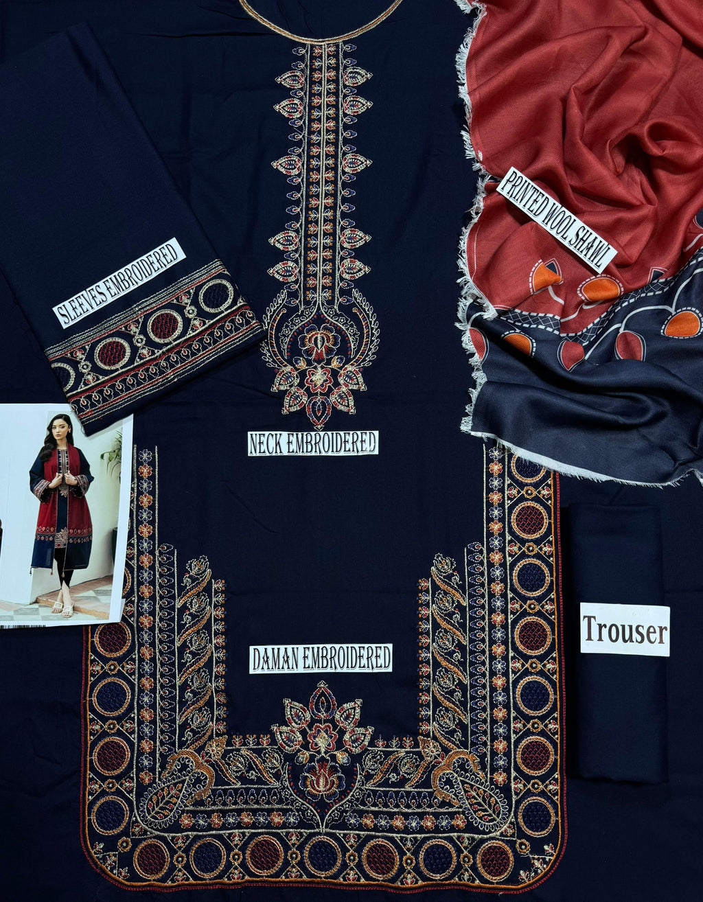 JAZMINE-EMBROIDERED DHANAK UNSTICHED 3PC (SL-9179)