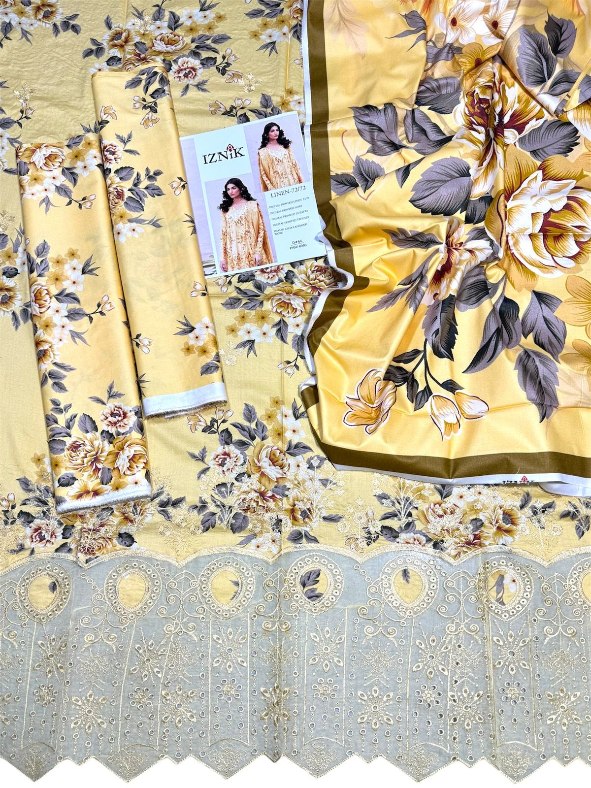 IZNIK-LUXE-DAMAN LASER KARI LINEN UNSTICHED 3PC (SL-423)