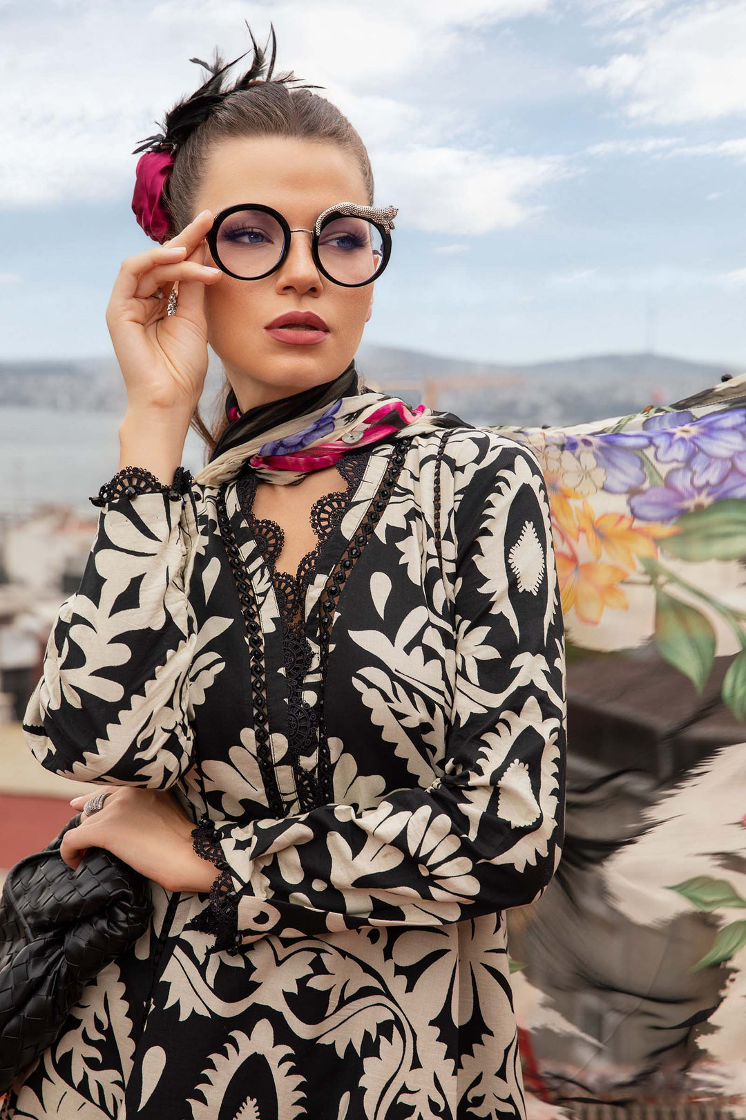 MARIA B-PRINTED LINEN WITH EMBROIDERED PATCHES UNSTICHED 3PC (SL-2307)