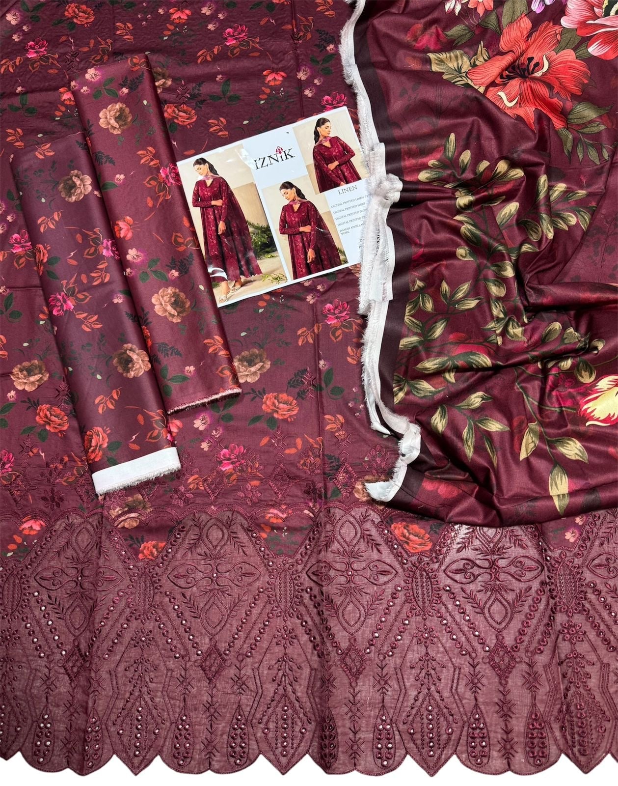 IZNIK LUXE DAMAN LASER KARI LINEN UNSTICHED 3PC (SL-4287)