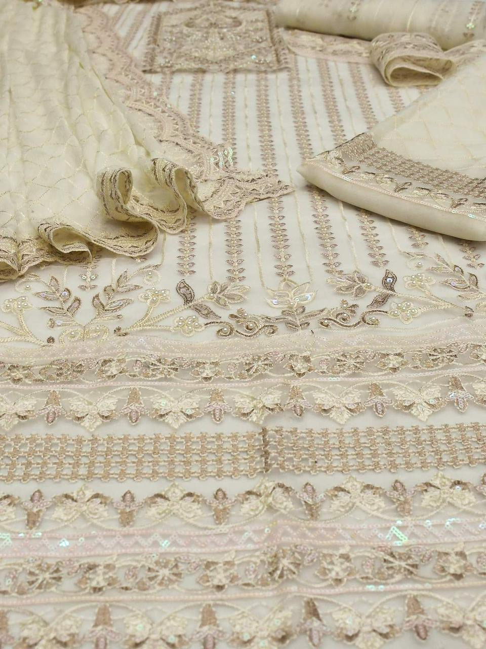 AKBAR ASLAM-LUXURY EMBROIDERED HANDEMBLISH - UNSTICHED FORMAL DRESS ORGANZA 3PC (SL-9884)