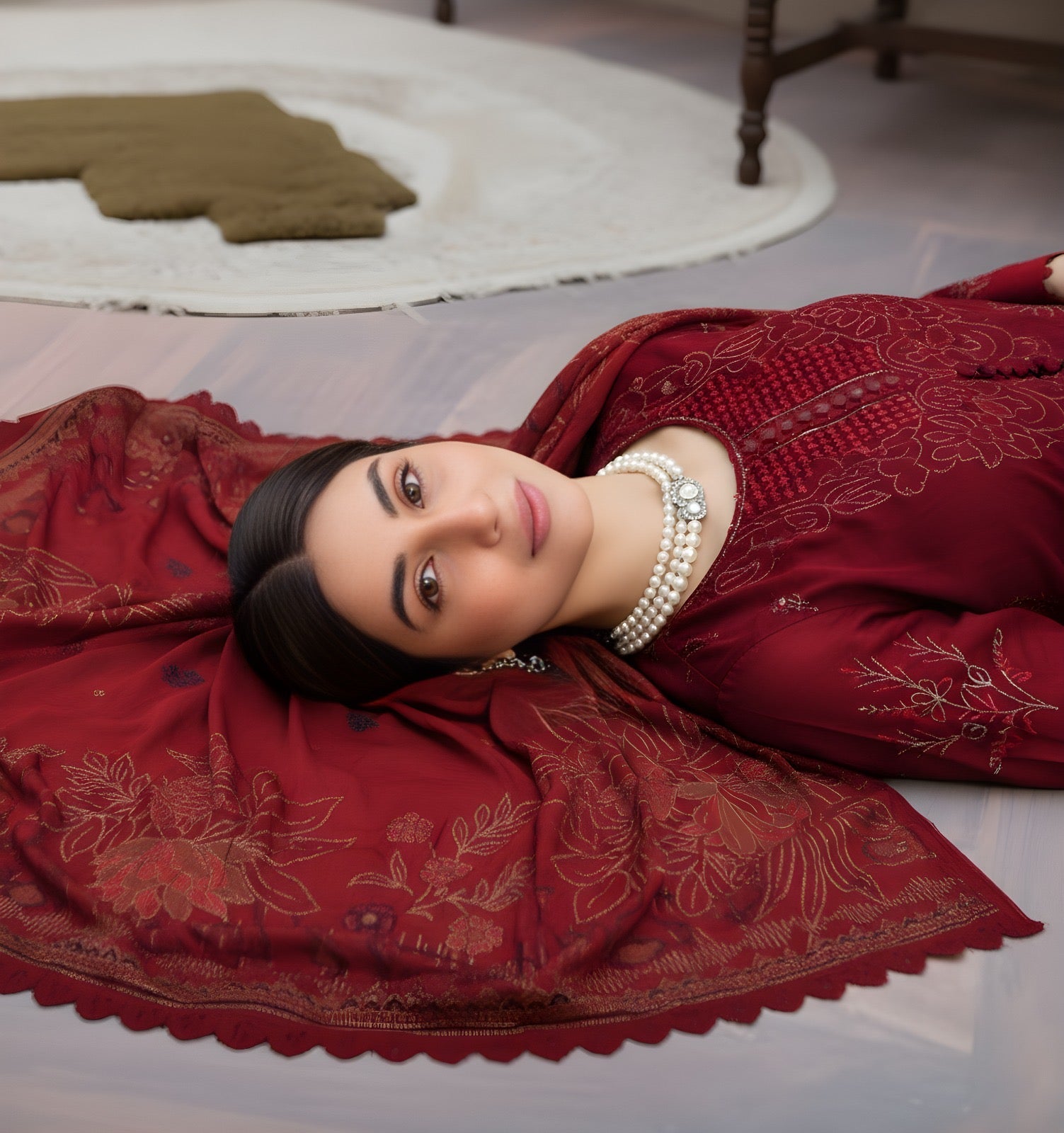 “BAVLI” SLUB VISCOSE EMBROIDERED APLIC WORK UNSTICHED 3pc SL-D02