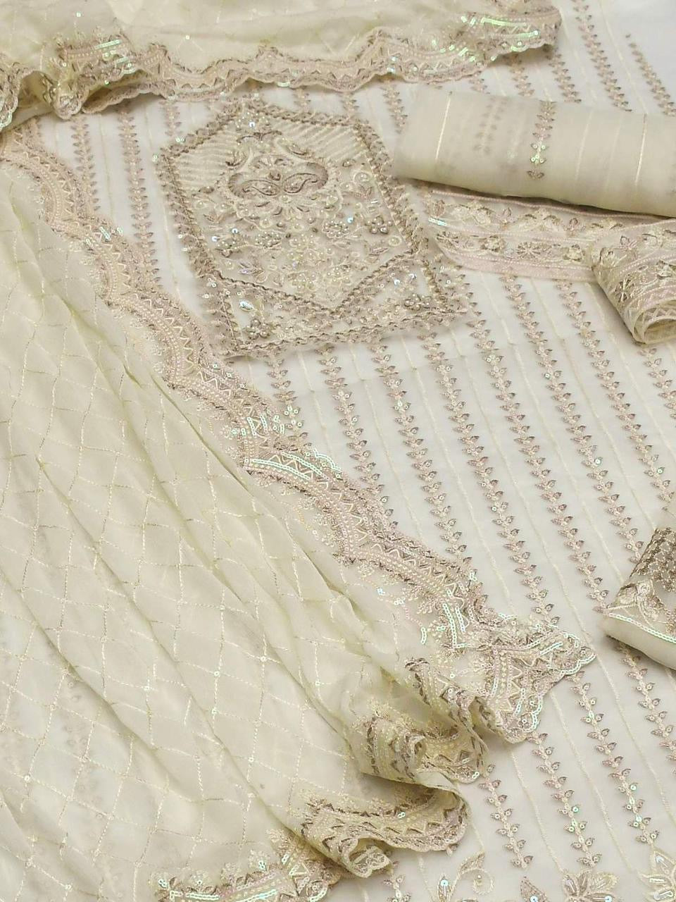 AKBAR ASLAM-LUXURY EMBROIDERED HANDEMBLISH - UNSTICHED FORMAL DRESS ORGANZA 3PC (SL-9884)