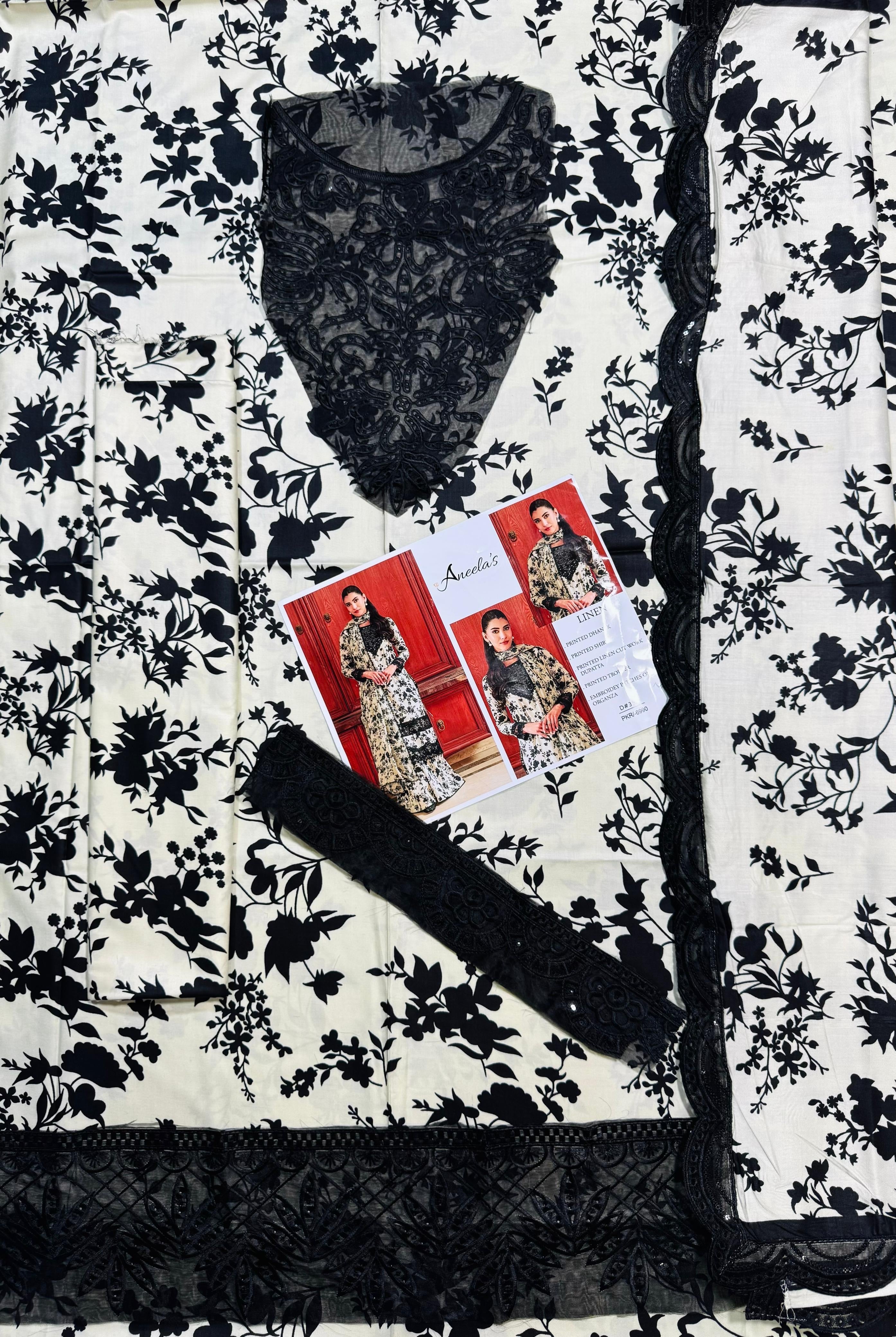 Laila- ANEELA’s COLLECTION  UNSTICHED PRINTED EMBROIDERED LINEN 3pc (SL-1755)