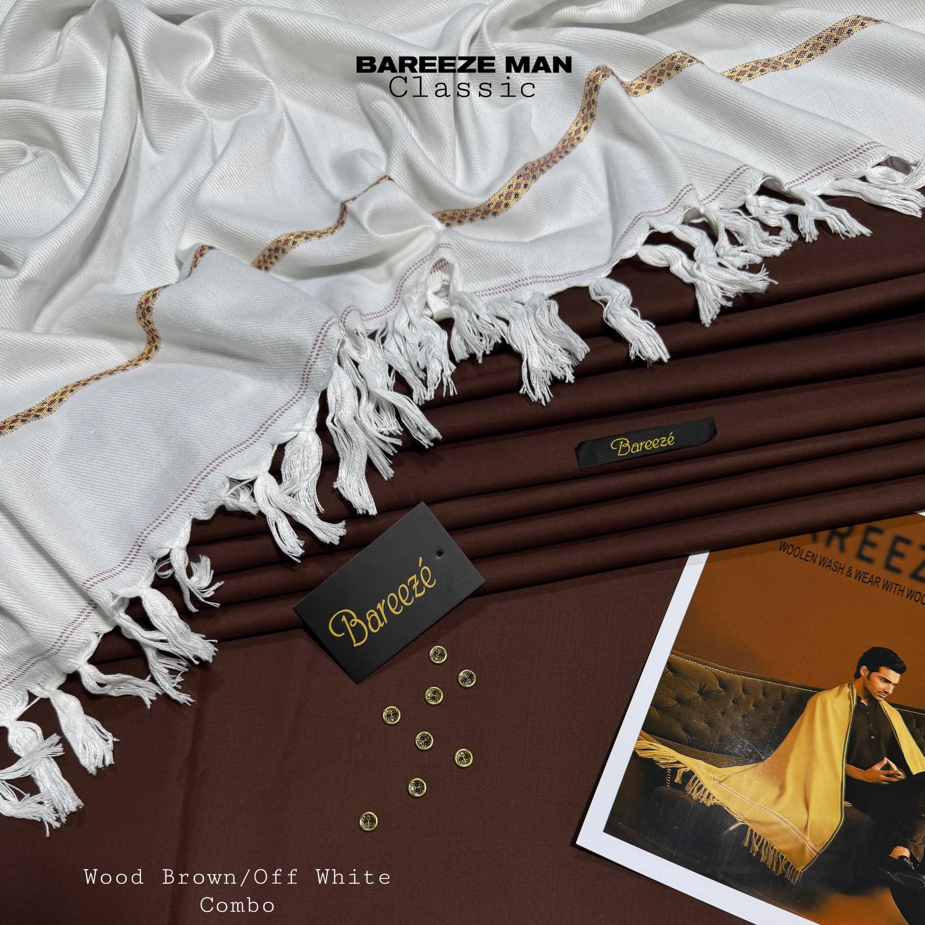 MEN’s PREMIUM WOOLEN WASH&WEAR WITH WOOL SHAWL (WOOD BROWN&OFF WHITE COMBO)