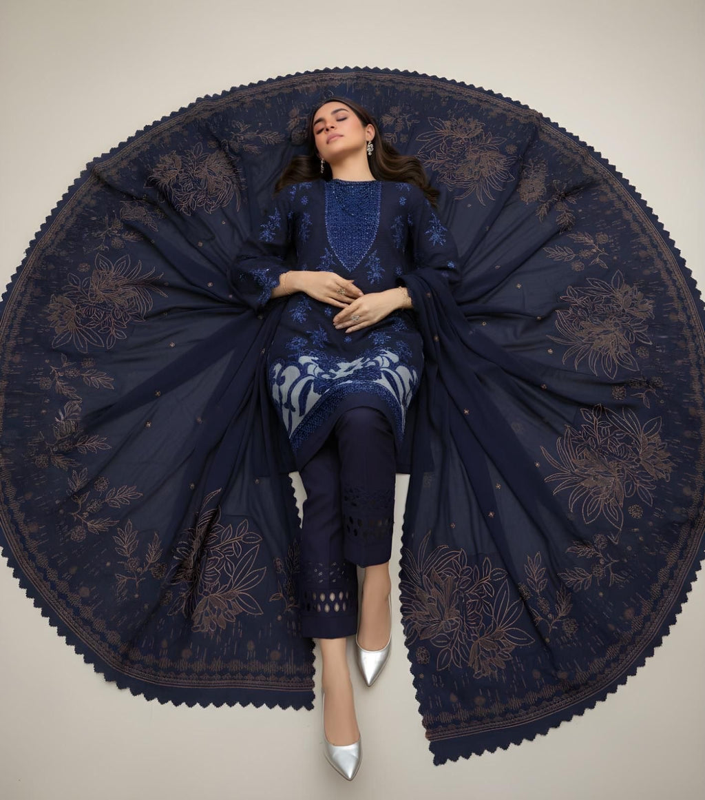 “BAVLI” BY ZIMAL TEXTILES SLUB VISCOSE EMBROIDERED APLIC WORK UNSTICHED 3pc SL-D05