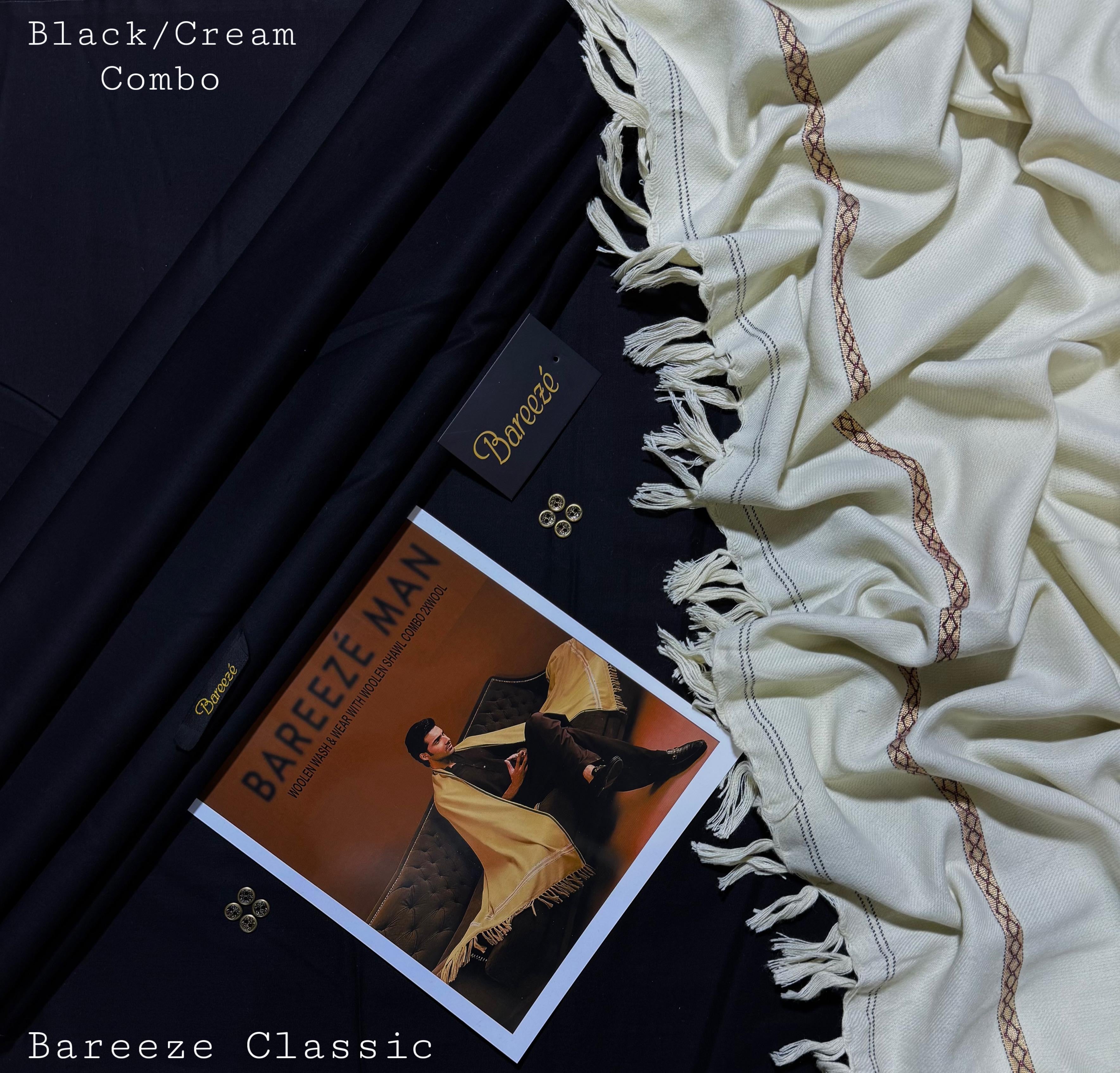 MEN’s PREMIUM WOOLEN WASH&WEAR WITH WOOL SHAWL (BLACK & CREAM COMBO)