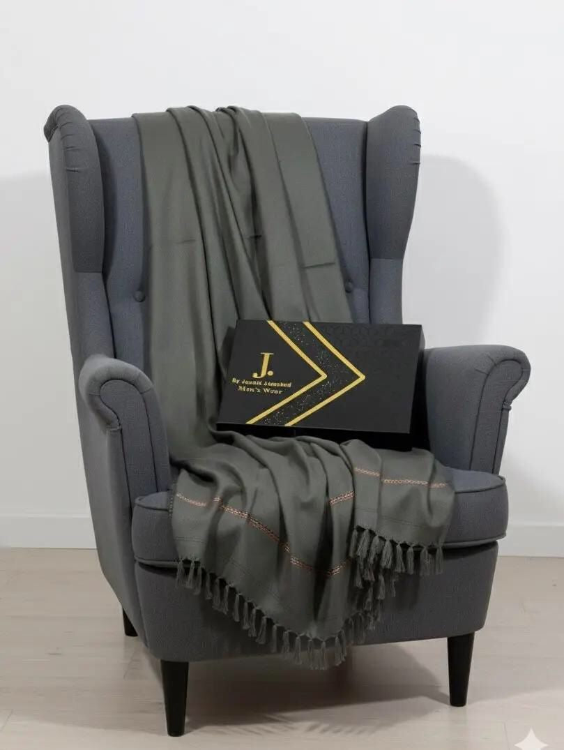 Men’s Premium Wool Shawl with Box SL-459 (DARK GREY)