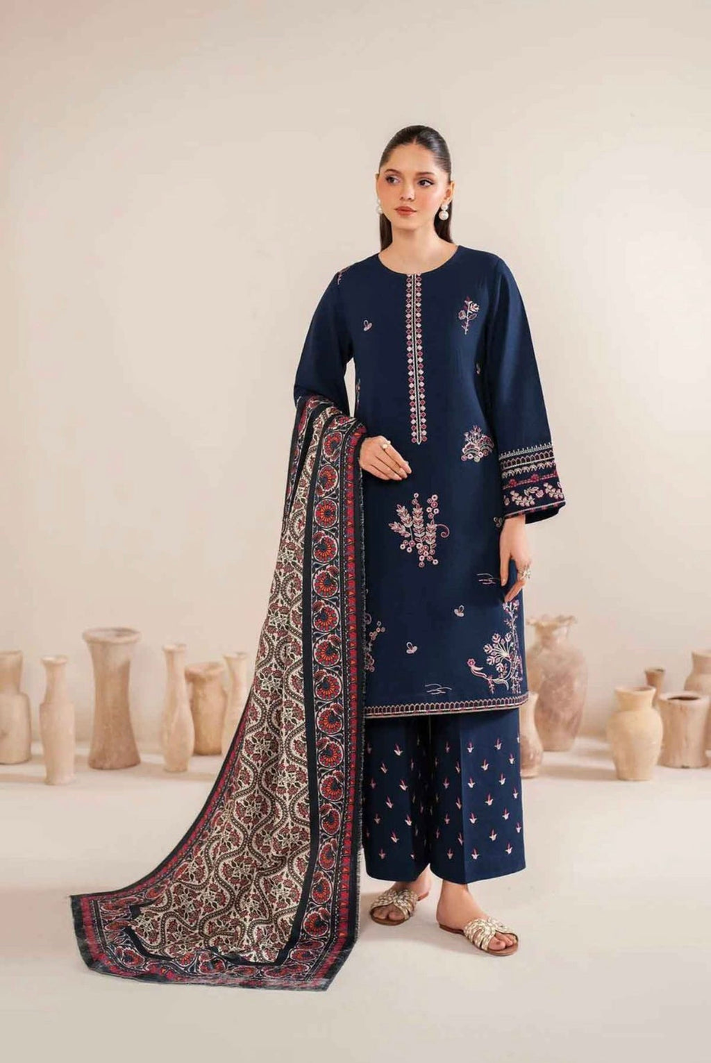 AMEEMA-GARNET CLOTHING DHANAK EMBROIDERED UNSTICHED 3PC (SL-2553)