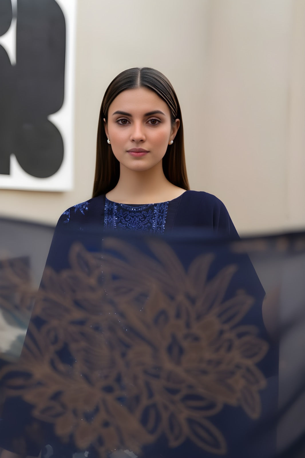 “BAVLI” BY ZIMAL TEXTILES SLUB VISCOSE EMBROIDERED APLIC WORK UNSTICHED 3pc SL-D05