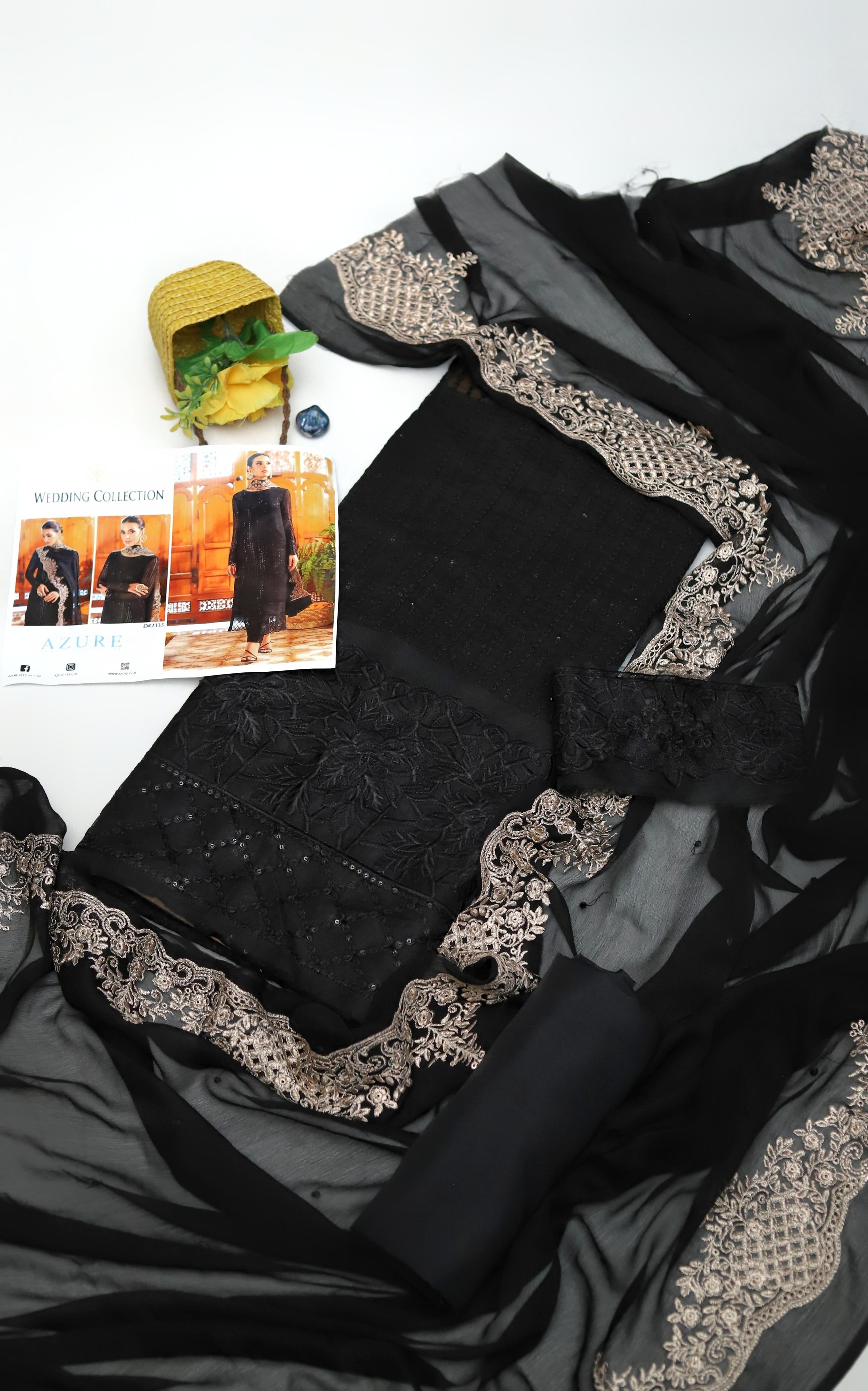 ONYX DOVE - AFROZEH LUXE 3PC UNSTICHED CHIFFON EMBROIDERED FORMAL DRESS (SL-1327)