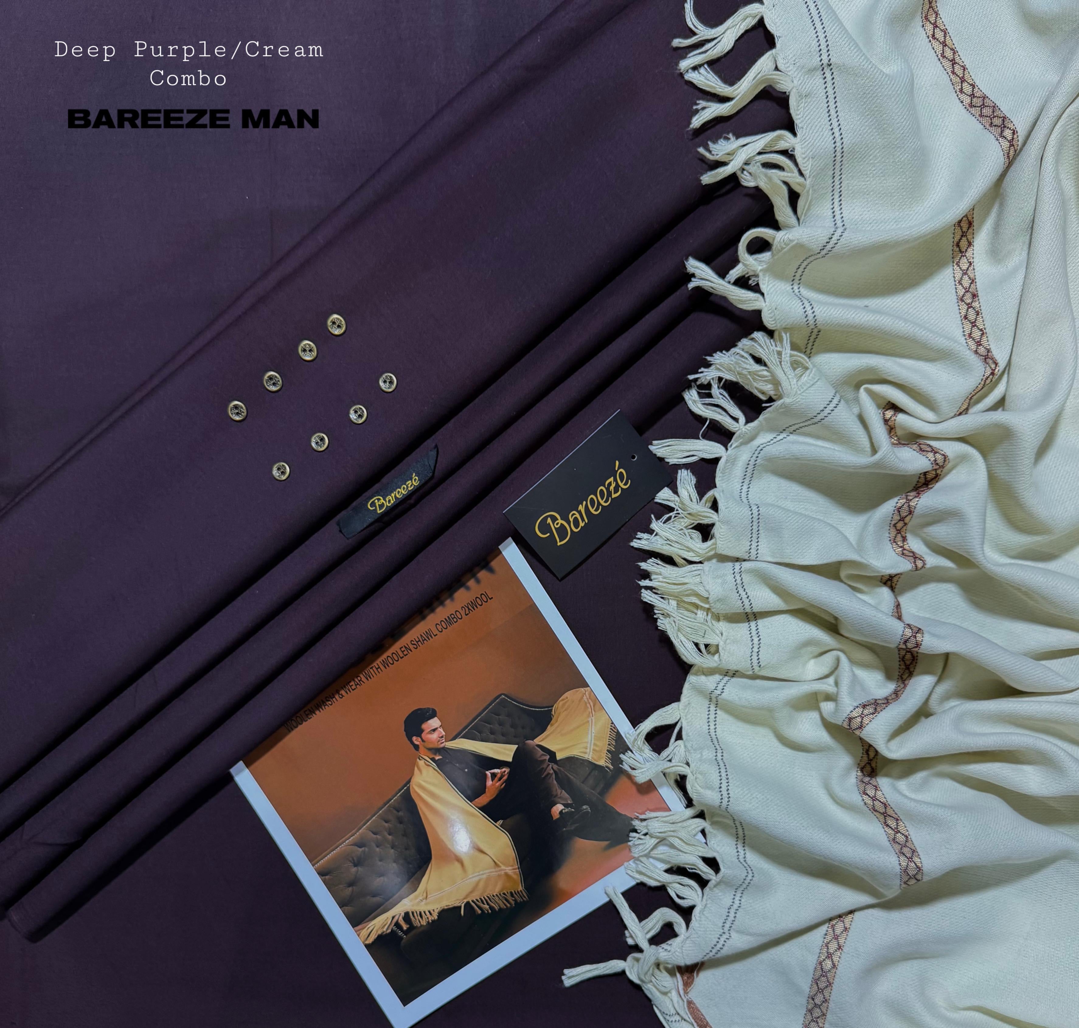 MEN’s PREMIUM WOOLEN WASH&WEAR WITH WOOL SHAWL (DEEP PURPLE &CREAM COMBO)