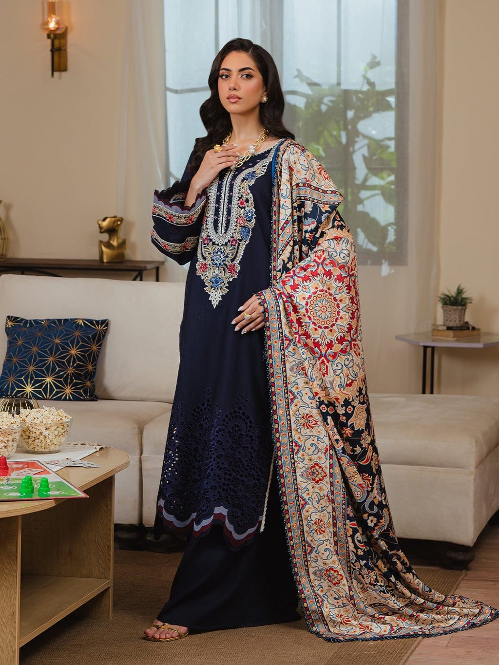 MAHNUT - EMBROIDERED DHANAK UNSTICHED 3PC (SL-2495)