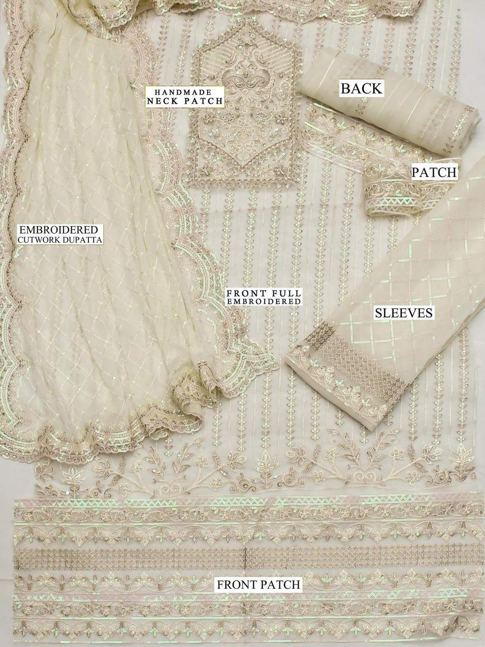 AKBAR ASLAM-LUXURY EMBROIDERED HANDEMBLISH - UNSTICHED FORMAL DRESS ORGANZA 3PC (SL-9884)