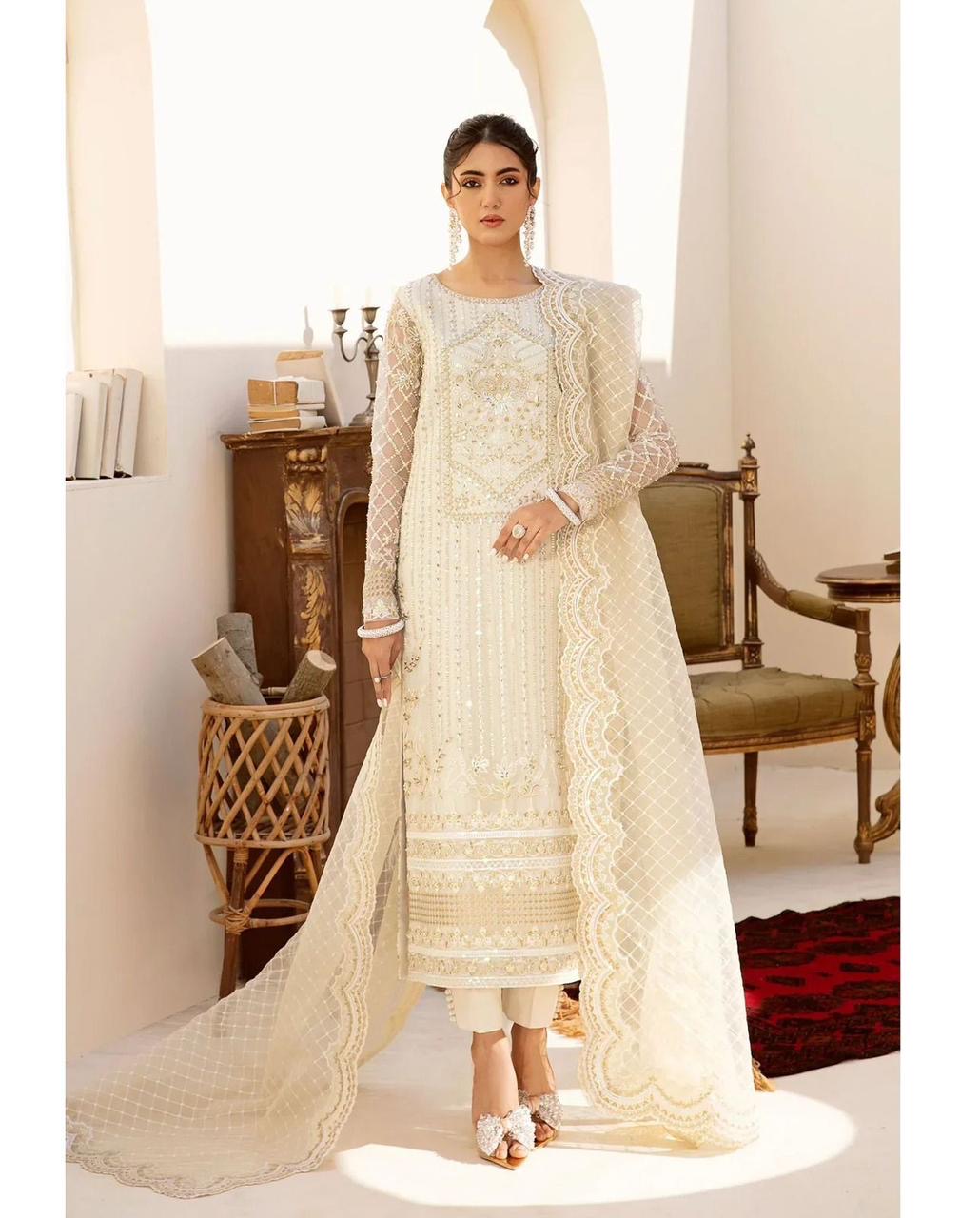AKBAR ASLAM-LUXURY EMBROIDERED HANDEMBLISH - UNSTICHED FORMAL DRESS ORGANZA 3PC (SL-9884)
