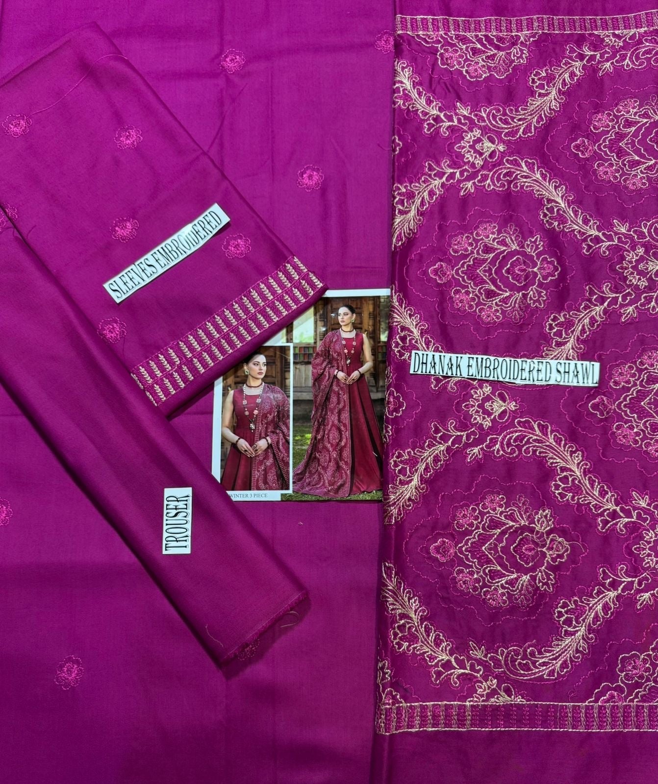 BAREEZE-HEAVY EMBROIDERED DHANAK UNSTICH 3pc (SL-842)