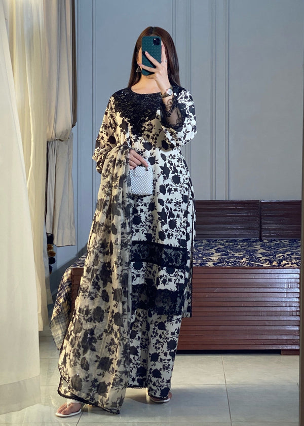 Laila- ANEELA’s COLLECTION  UNSTICHED PRINTED EMBROIDERED LINEN 3pc (SL-1755)