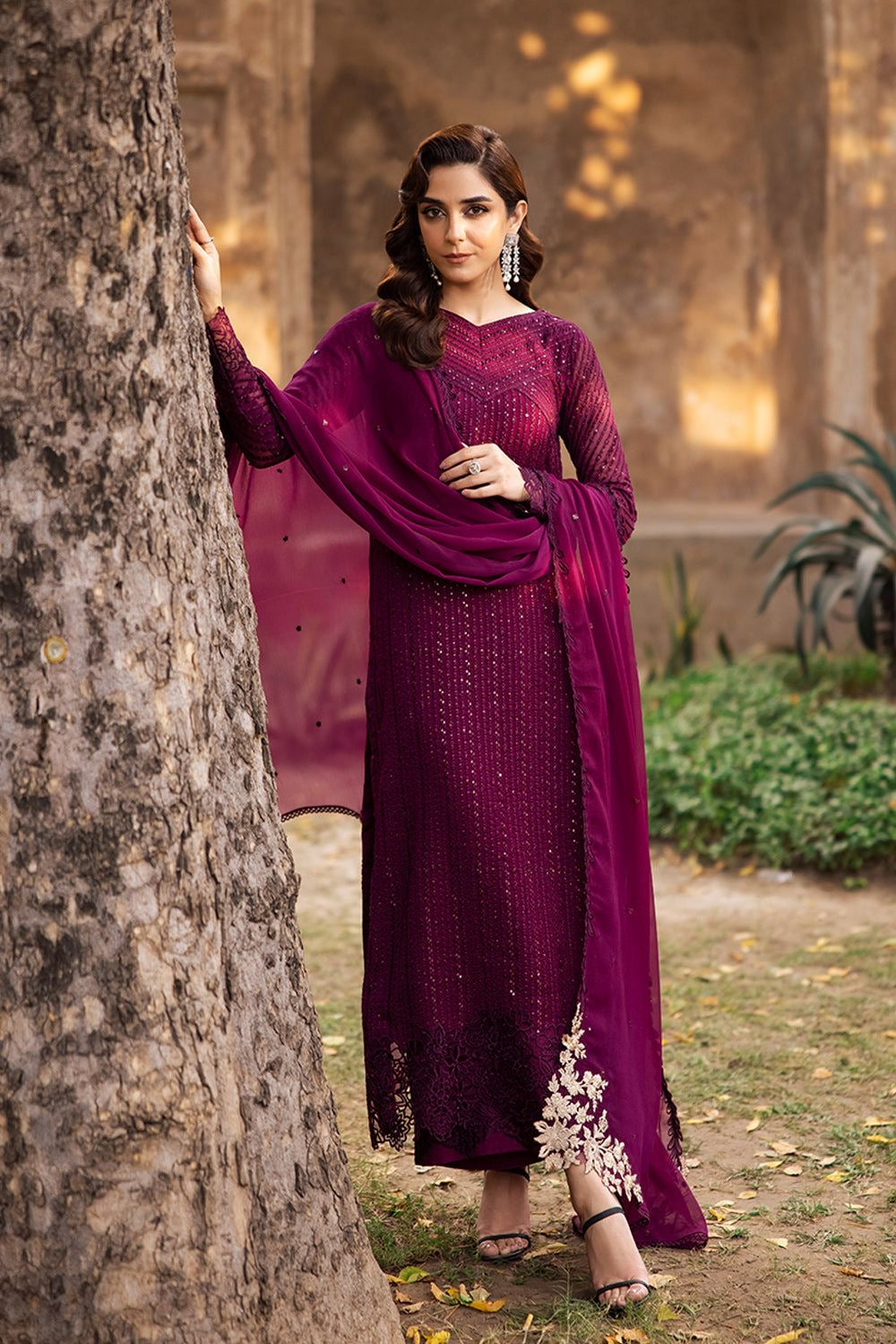 GARNET MAJESTY-AZURE LUXURY CHIFFON EMBROIDERED WEDDING COLLECTION (SL-132873) Unstiched