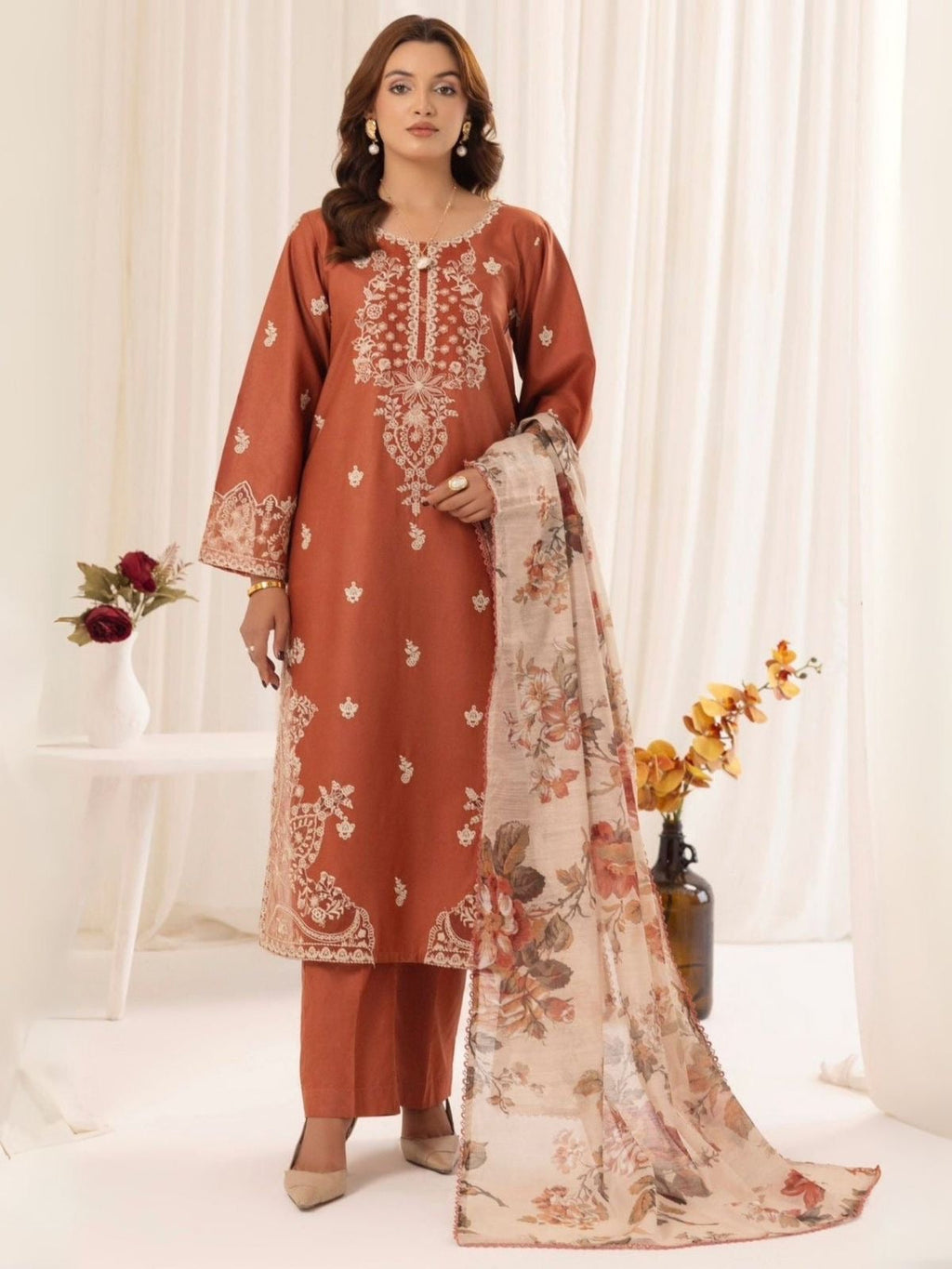 MOHAGNI-EMBROIDERED DHANAK UNSTICHED 3PC(SL-452)
