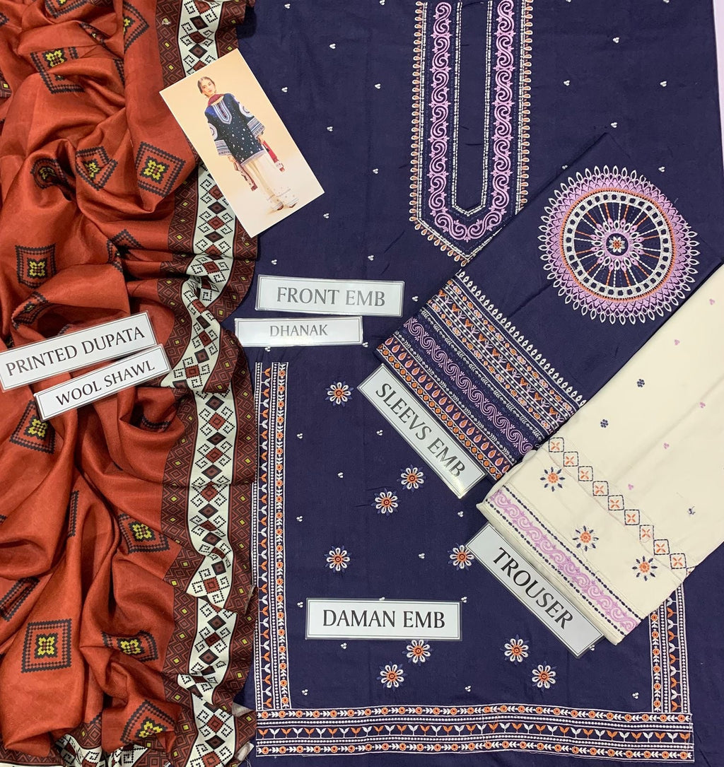 JAZMINE-HEAVY EMBROIDERED DHANAK 3pc (SL-1655)