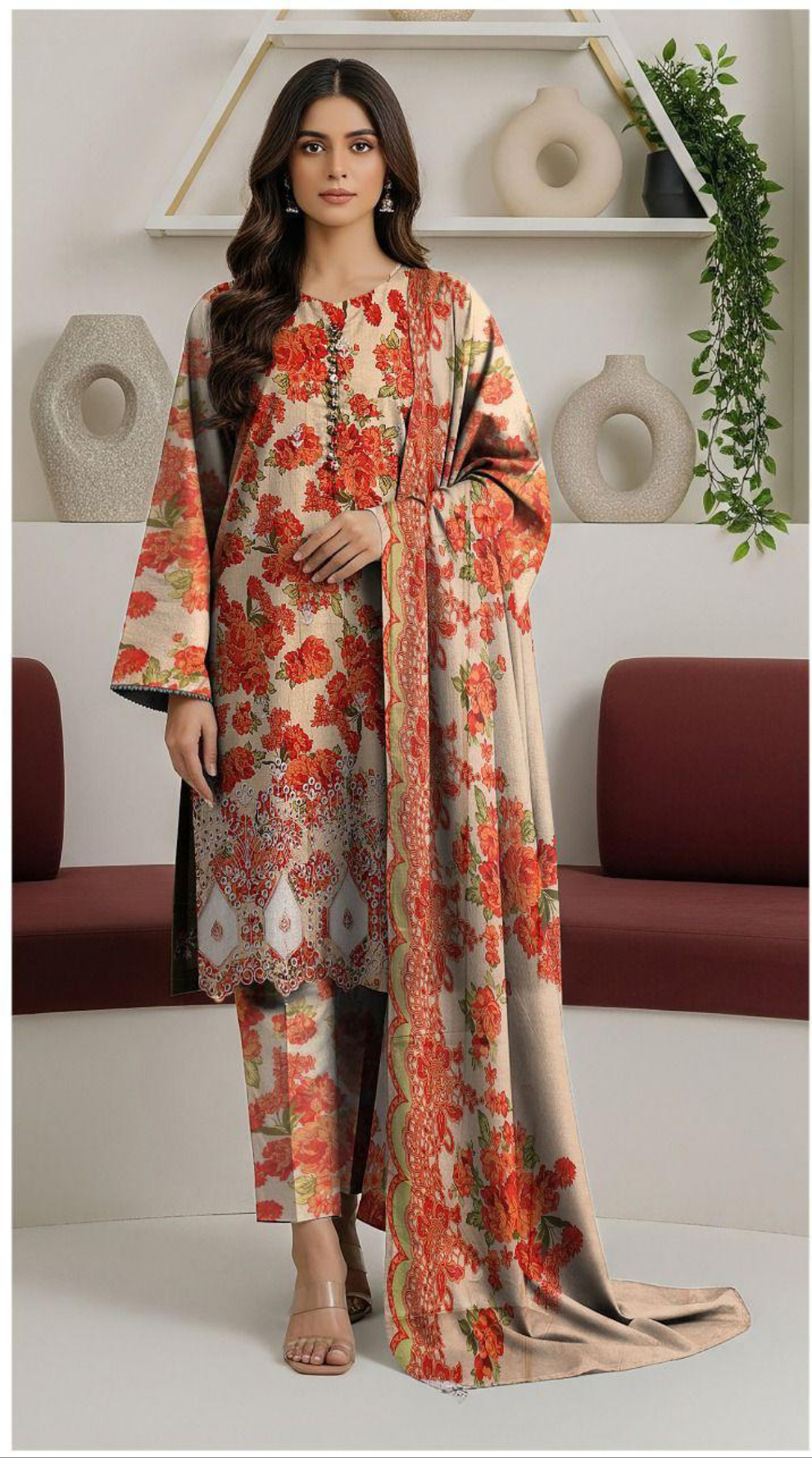 Maria B Daman LaserKari linen 3pc