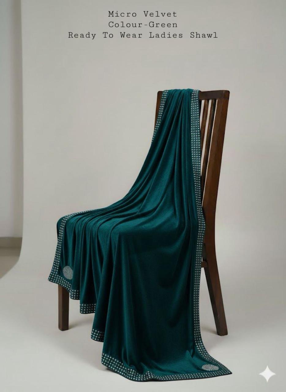 Ladies Micro velvet stone work shawl (green)
