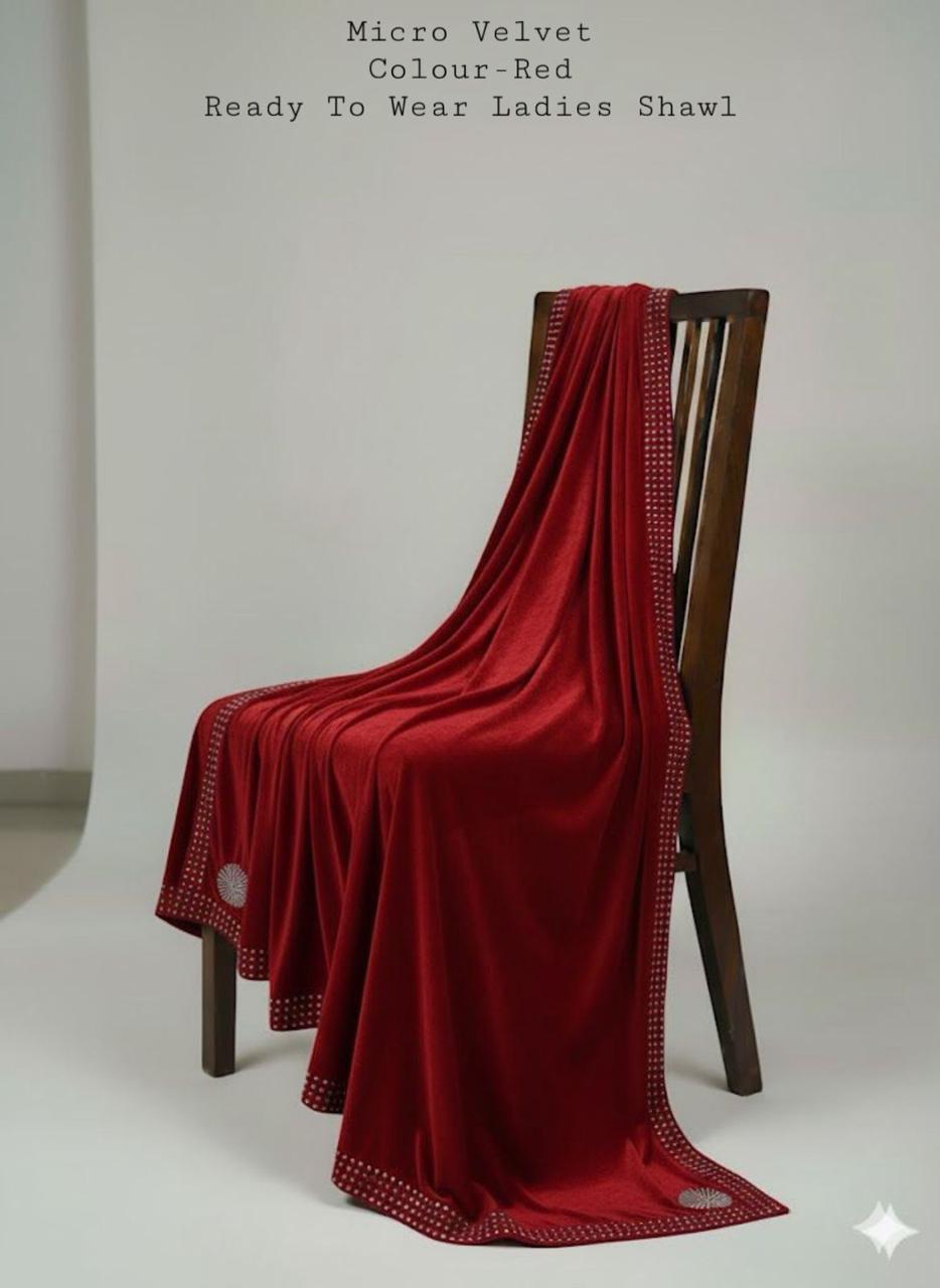 Ladies Micro velvet stone work shawl (red) ♥️