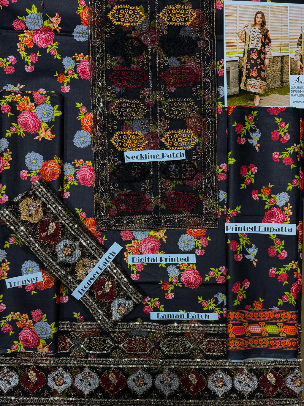 Haseena by Aneela's linen printed embroidered linen Unstitched 3pc