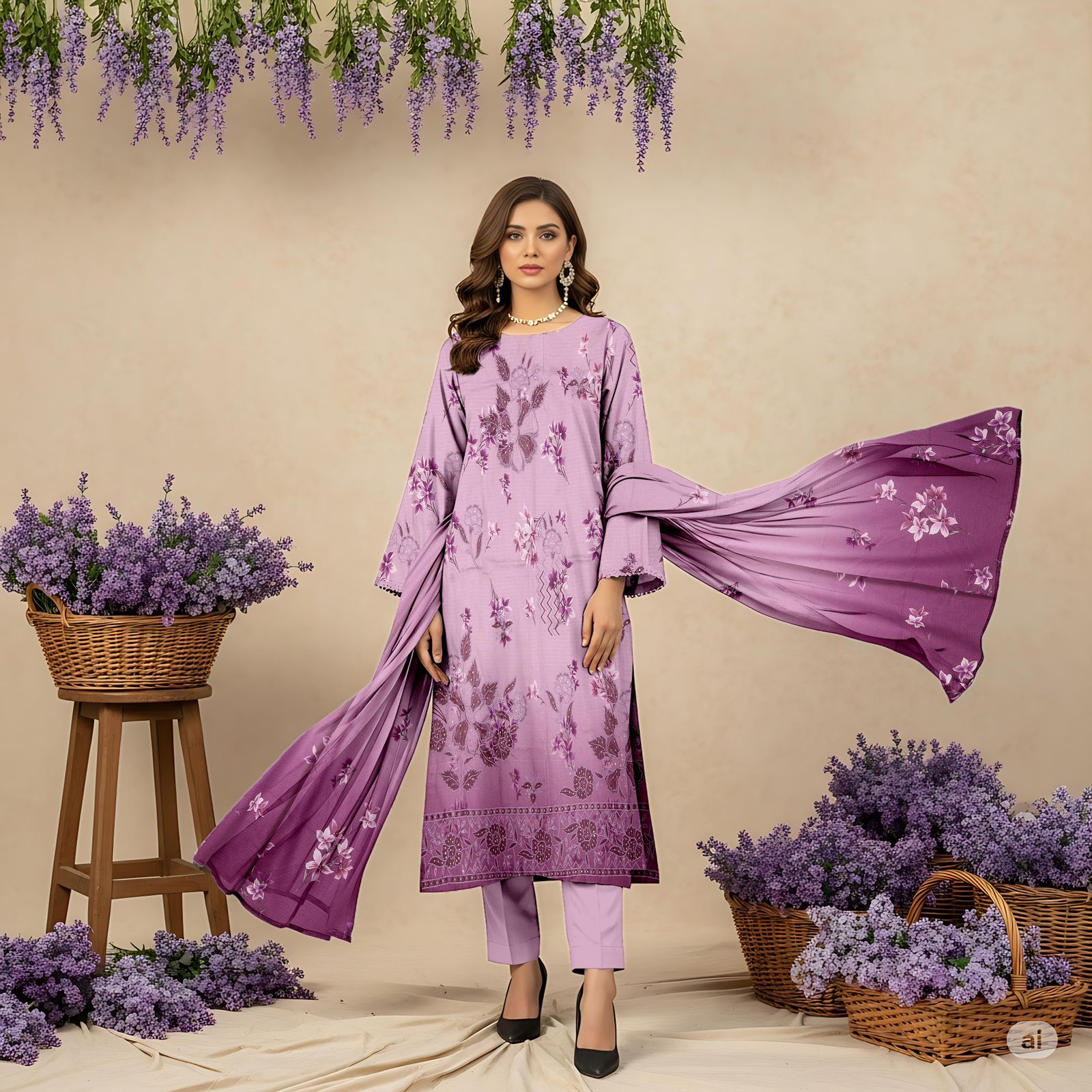 Zimal Collected                 ALLURE
FRONT FULLY Thread & Sequenc EMBROIDERED SHIRT
DAMAN Embroidered
Printed back & Sleeves
Slub Karandi Printed SHAWL
DYED Karandi Trouser