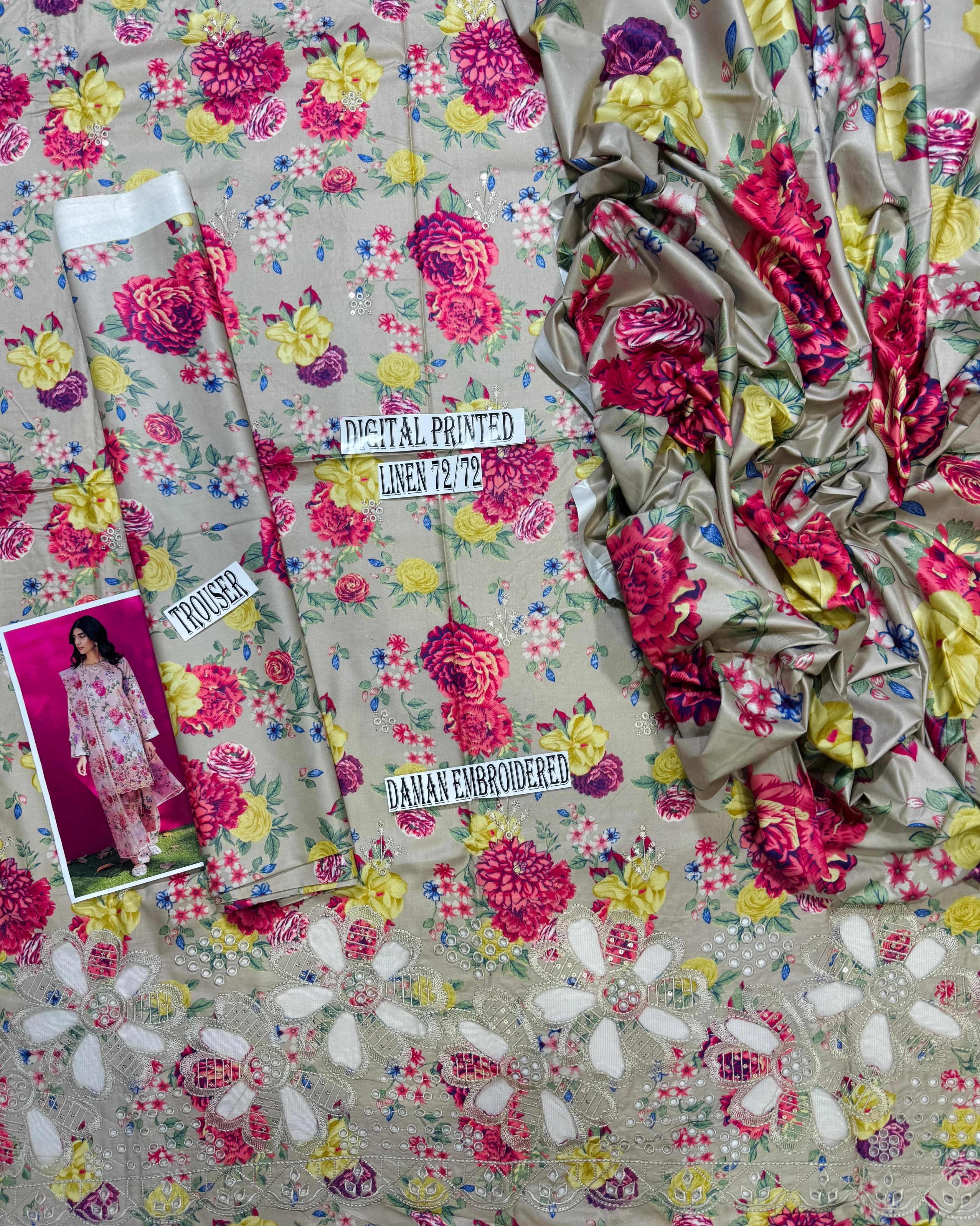 Baroque Daman LaserKari linen 3pc