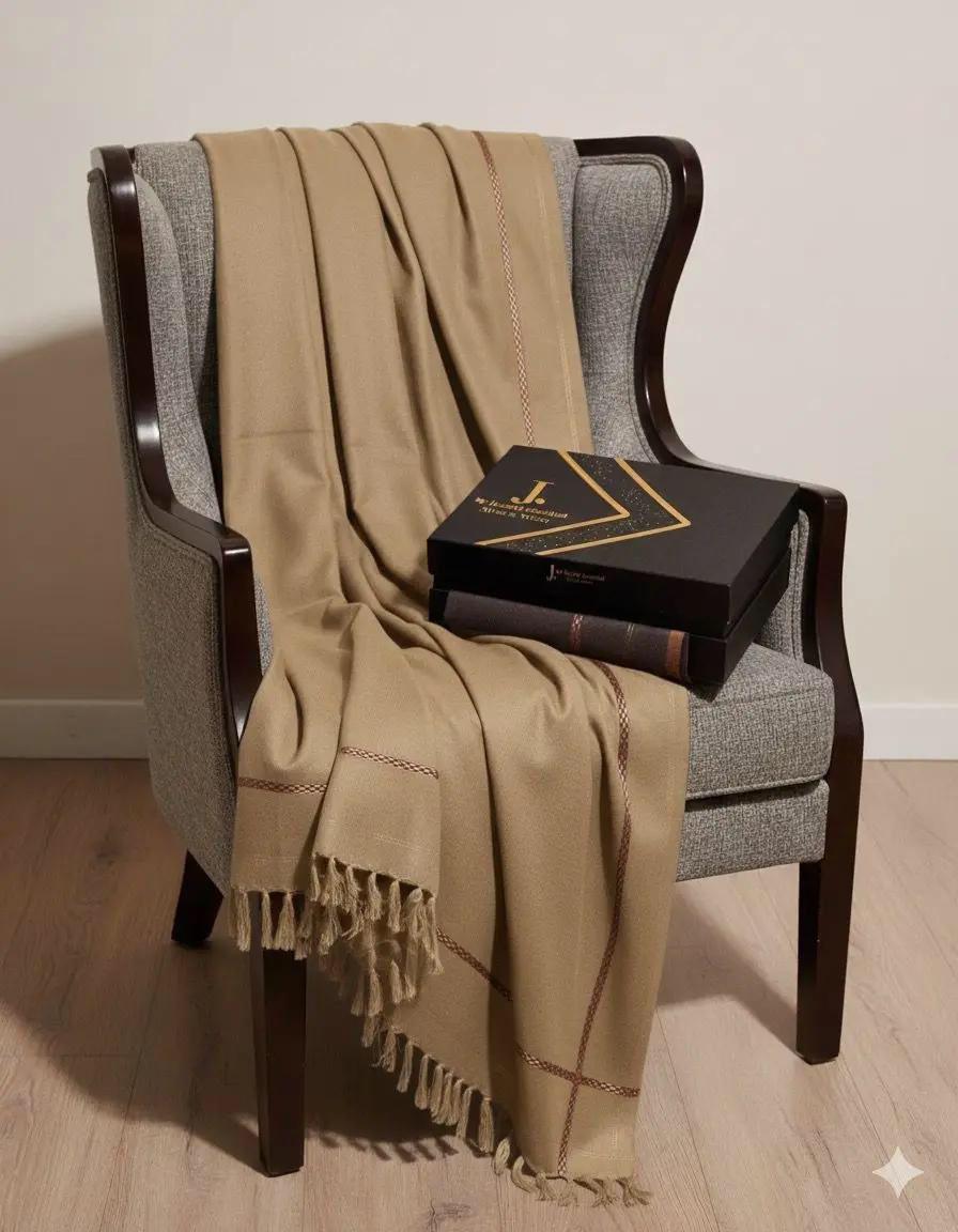 Men’s Premium Wool Shawl with Box (golden almond) ZW-537