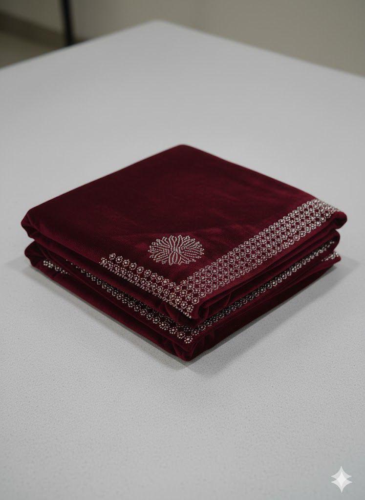 Ladies Micro velvet stone work shawl (mahroon)