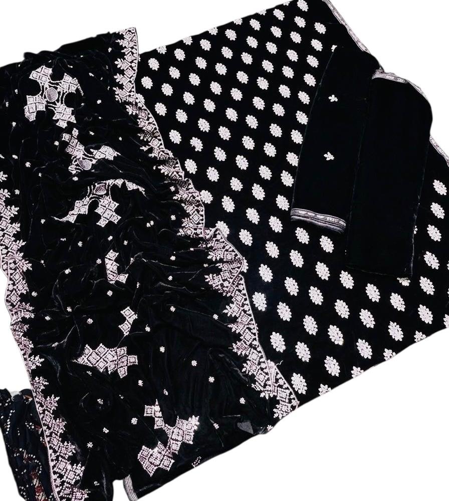 Maria B Embroidered Micro Velvet Unstitched 3pc (Black)