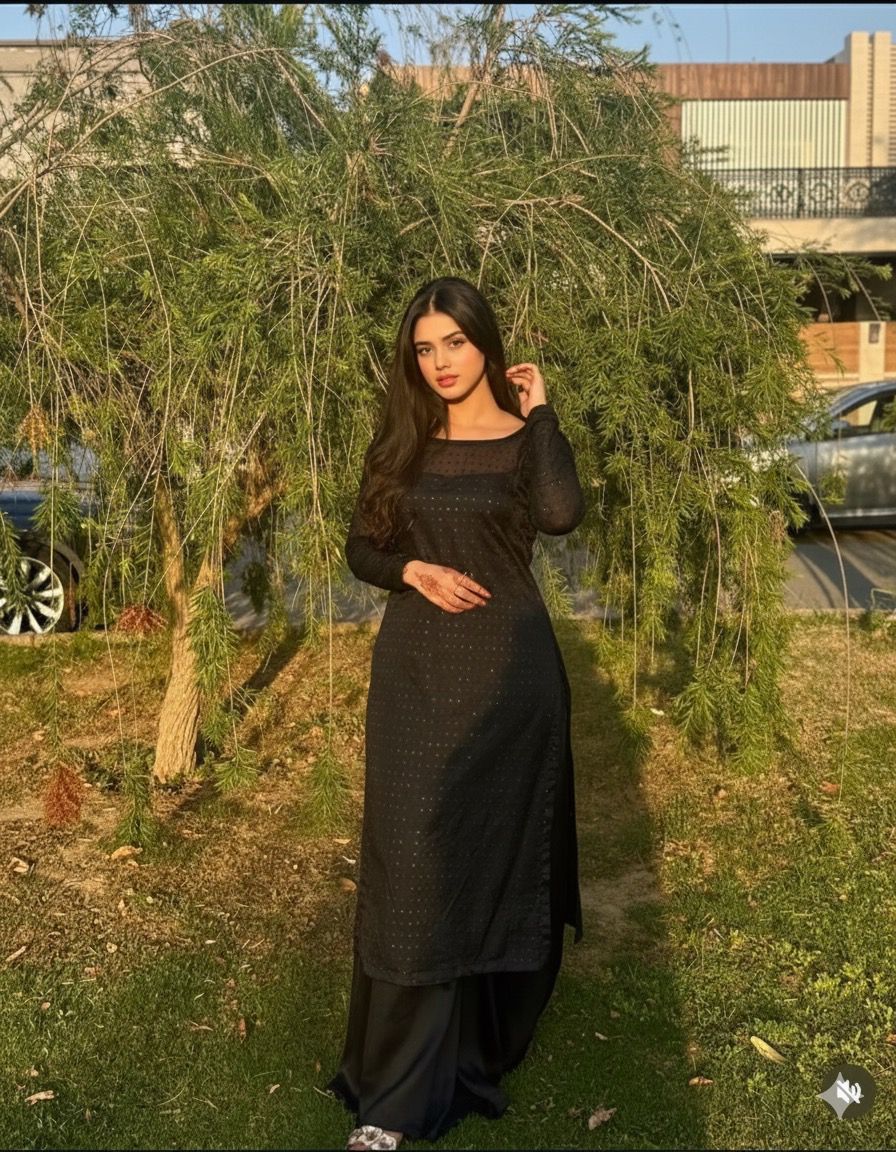 LUXURY SHEESH SILK 2PC (BLACK) ZW-1055