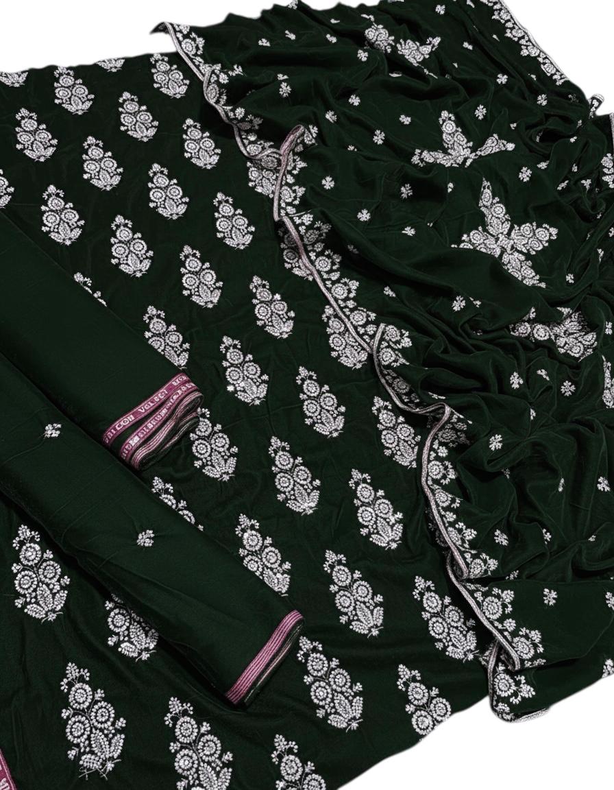 Maria B Embroidered Micro Velvet Unstitched 3pc (Green)