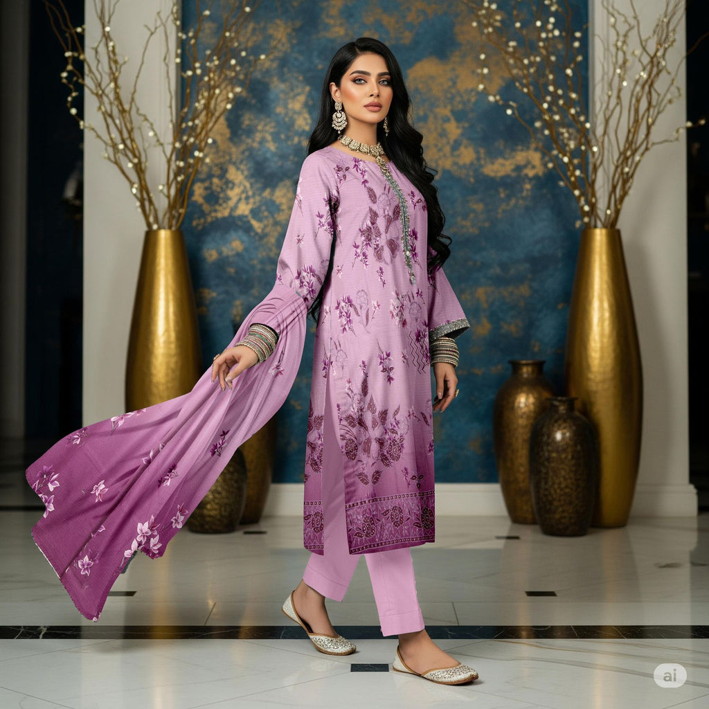 Zimal Collected                 ALLURE
FRONT FULLY Thread & Sequenc EMBROIDERED SHIRT
DAMAN Embroidered
Printed back & Sleeves
Slub Karandi Printed SHAWL
DYED Karandi Trouser