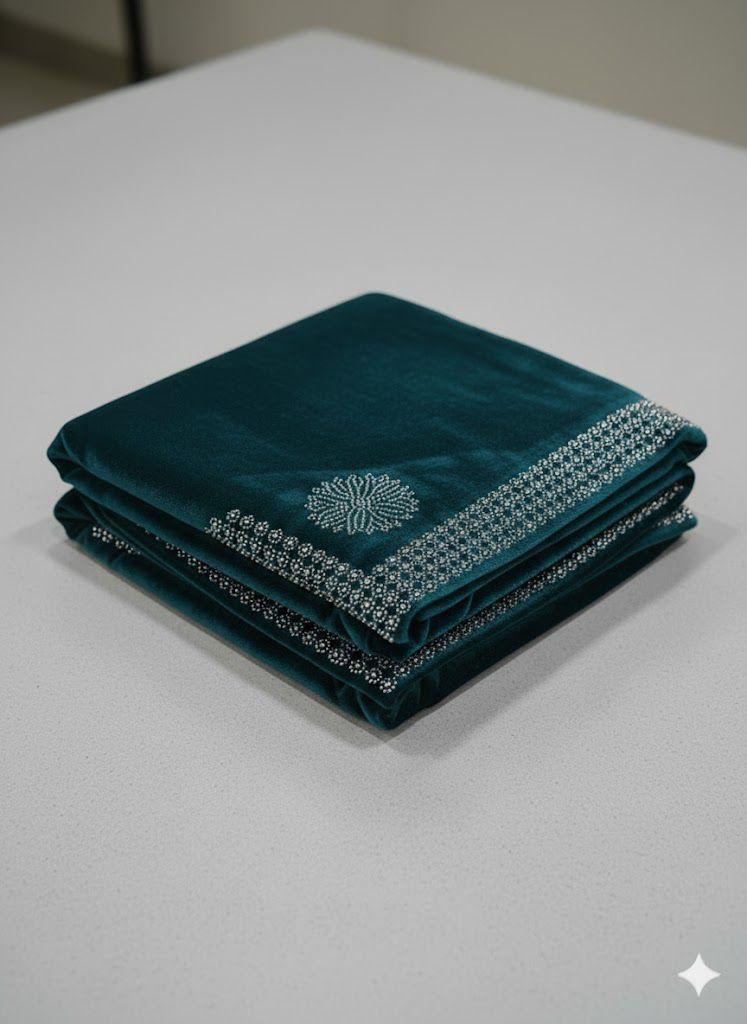 Ladies Micro velvet stone work shawl (green)