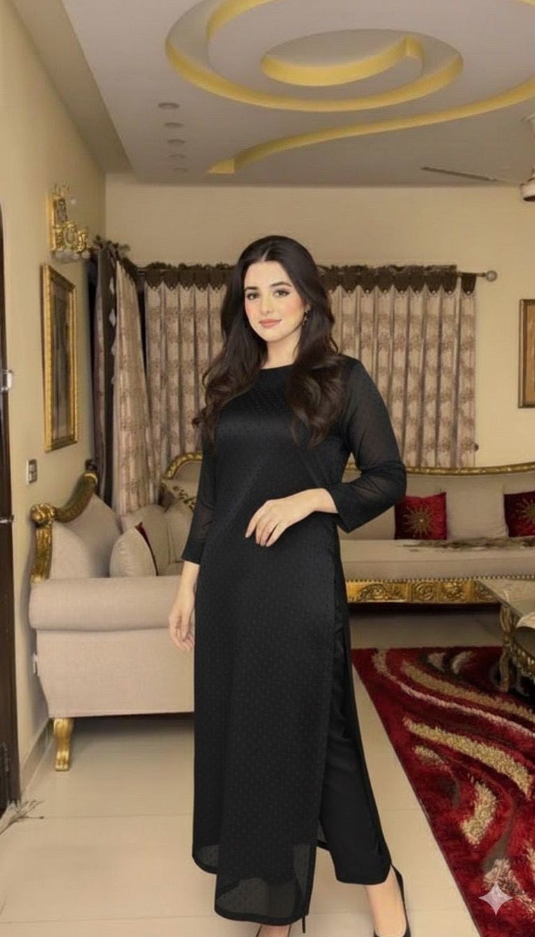 LUXURY SHEESH SILK 2PC (BLACK) ZW-1055