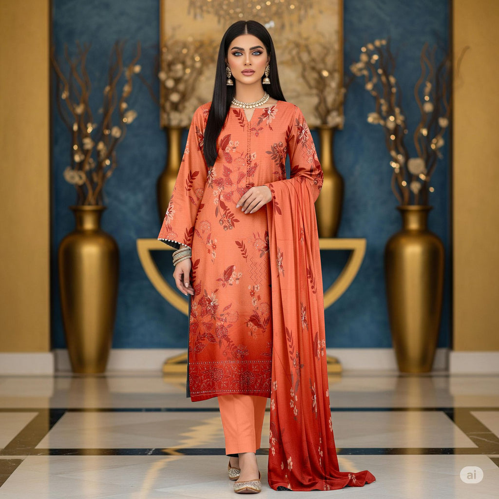 Zimal Collected                 ALLURE
FRONT FULLY Thread & Sequenc EMBROIDERED SHIRT
DAMAN Embroidered
Printed back & Sleeves
Slub Karandi Printed SHAWL
DYED Karandi Trouser