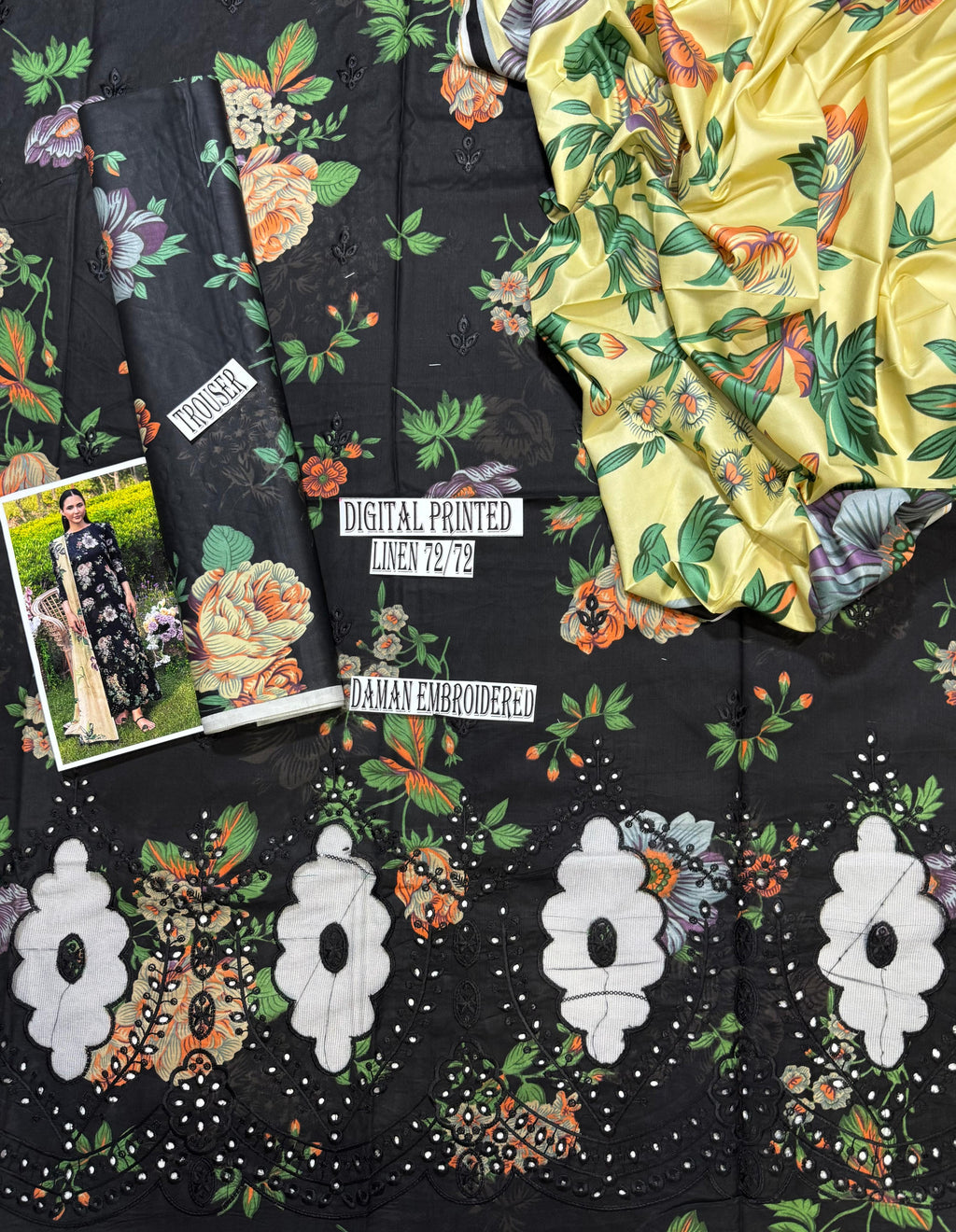 Baroque Daman LaserKari Linen 3pc