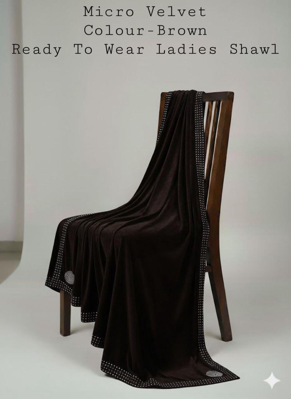 Ladies Micro velvet stone work shawl (black)